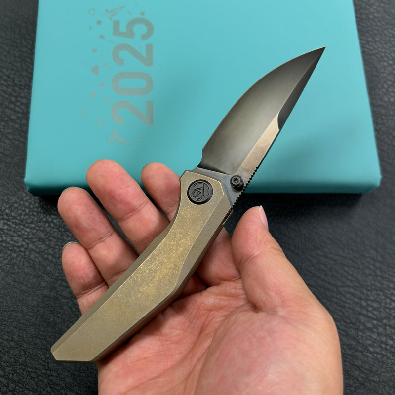 KB Knives KB417B Eclipse Folding Knife Bronze Integral Titanium Handle 3.31'' Black DLC Bohler M390 Blade