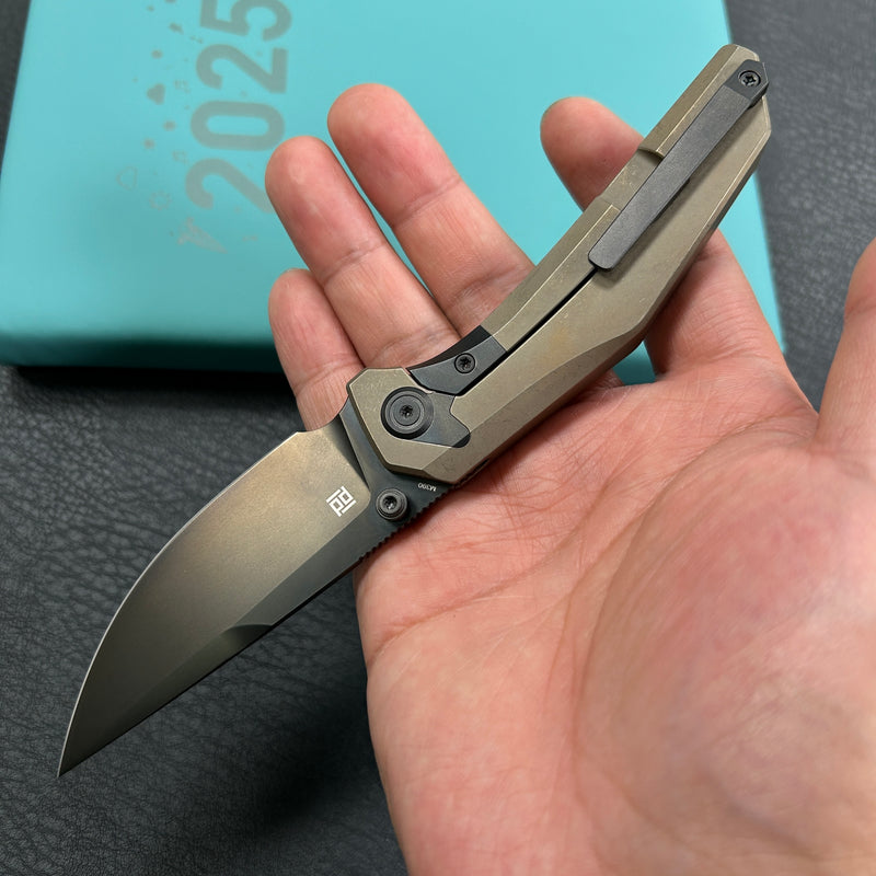 KB Knives KB417B Eclipse Folding Knife Bronze Integral Titanium Handle 3.31'' Black DLC Bohler M390 Blade