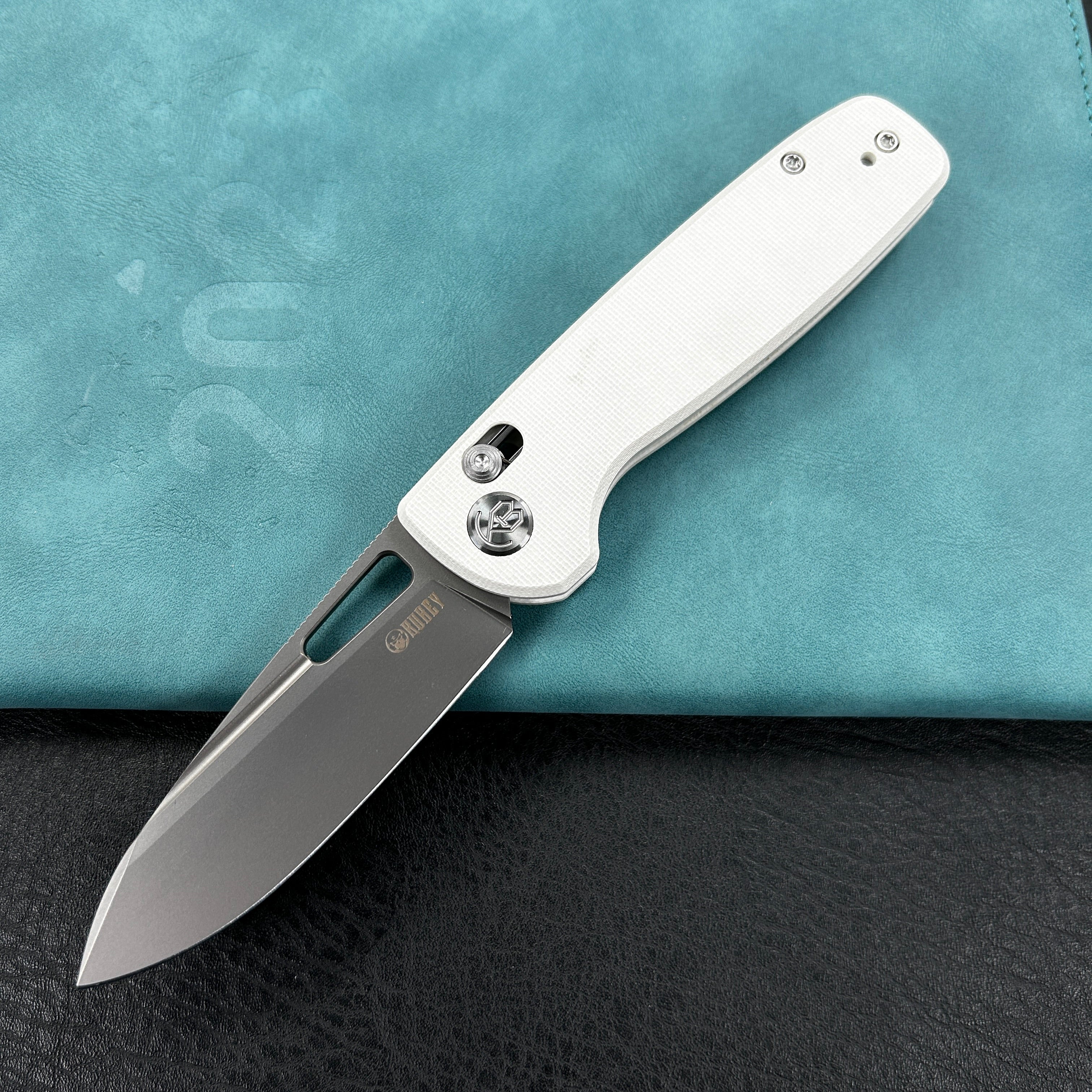 KUBEY KU248C Bluff Axis lock Folding Knife White G10 Handle Sandblast 14C28N