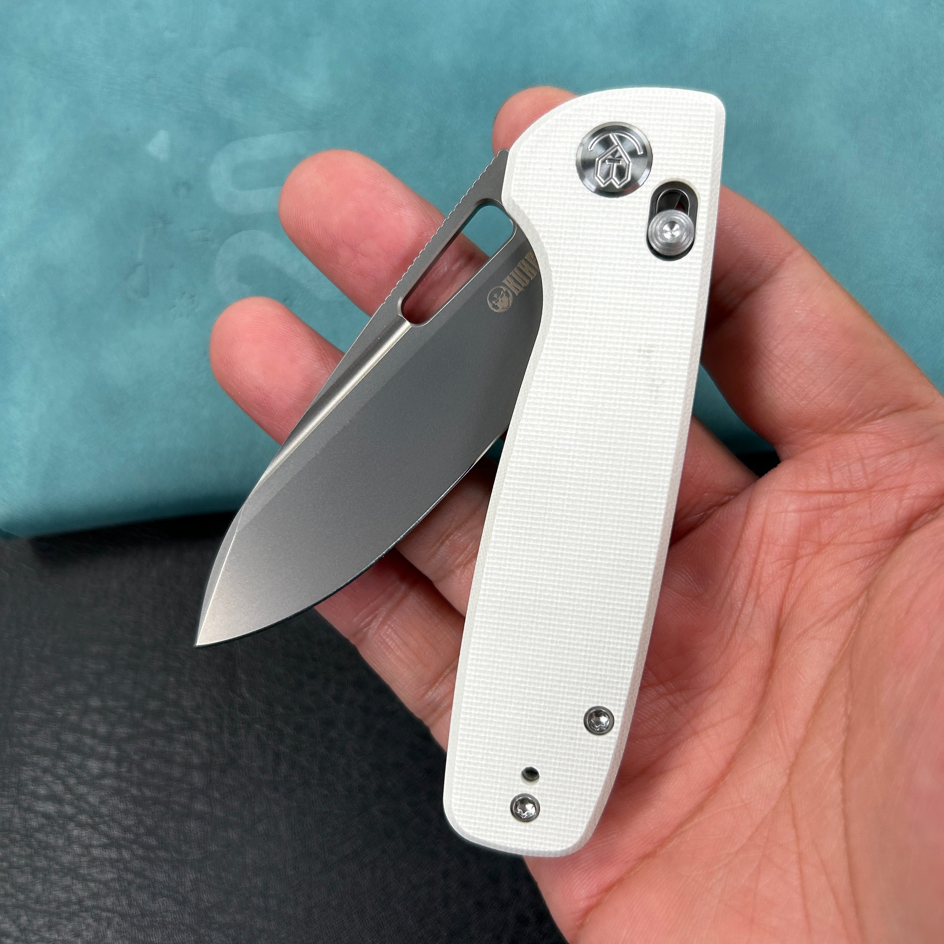 KUBEY KU248C Bluff Axis lock Folding Knife White G10 Handle Sandblast 14C28N