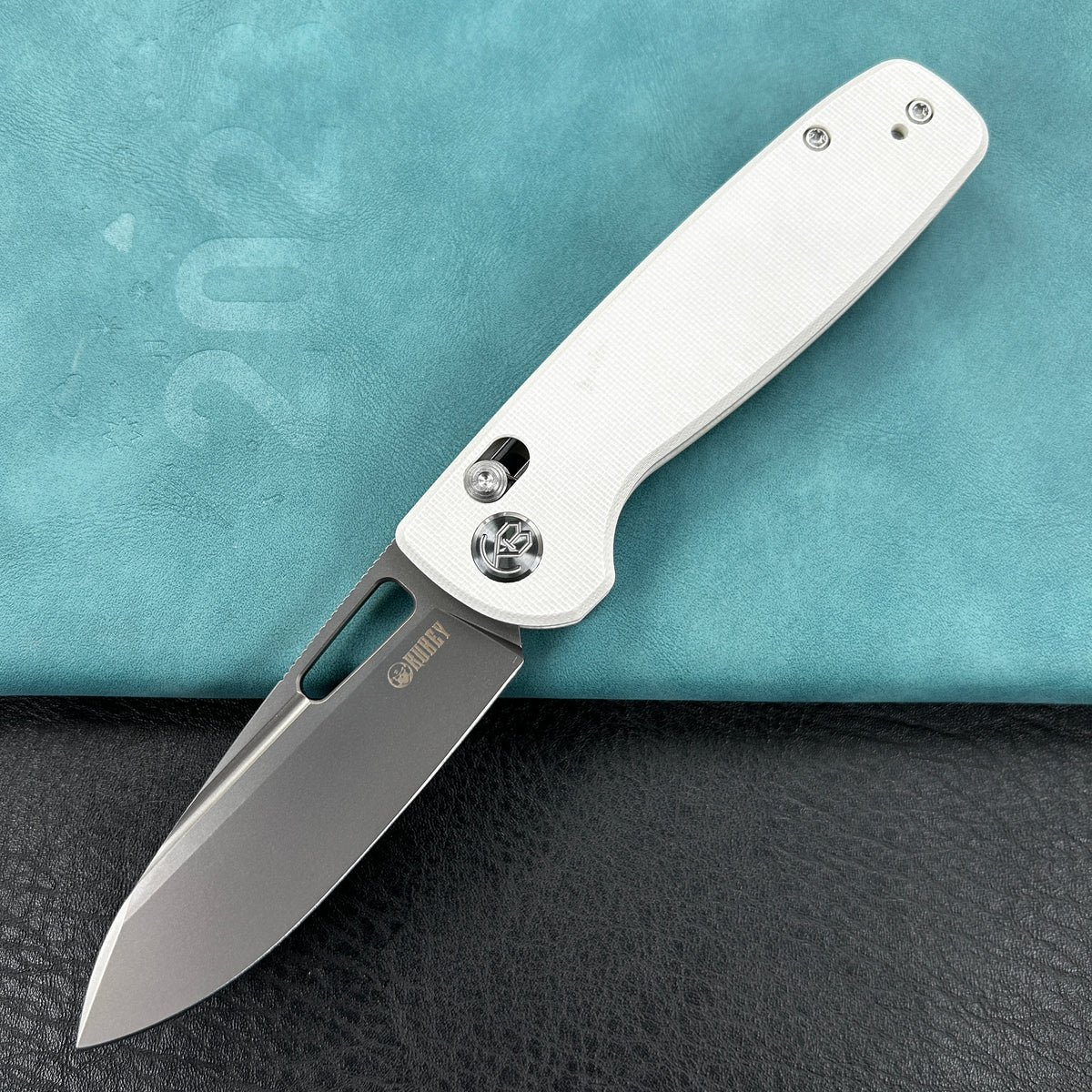 KUBEY KU248C Bluff Axis lock Folding Knife White G10 Handle Sandblast 14C28N