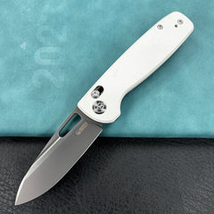 KUBEY KU248C Bluff Axis lock Folding Knife White G10 Handle Sandblast 14C28N