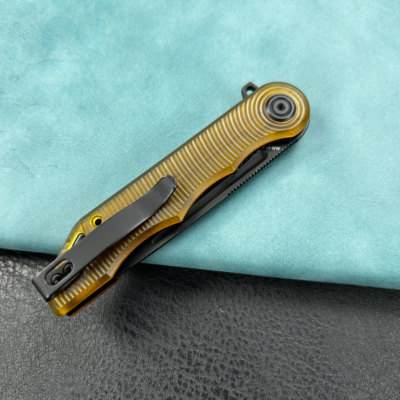 KUBEY KU312  Mizo Liner Lock Flipper Folding Knife Ultem Handle 3.15" Blackwashed AUS-10
