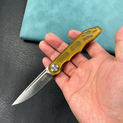 KUBEY KU2101G  Mizo Liner Lock Front Flipper Folding Knife Ultem  Handle 3.15" Satin 14C28N