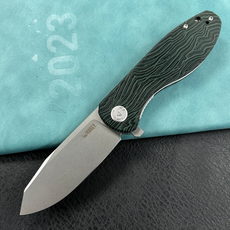 KUBEY KU358  Master Chief Outdoor Folding Pocket Knife Green and black Damascus G10 Handle 3.43" Beadblast AUS-10