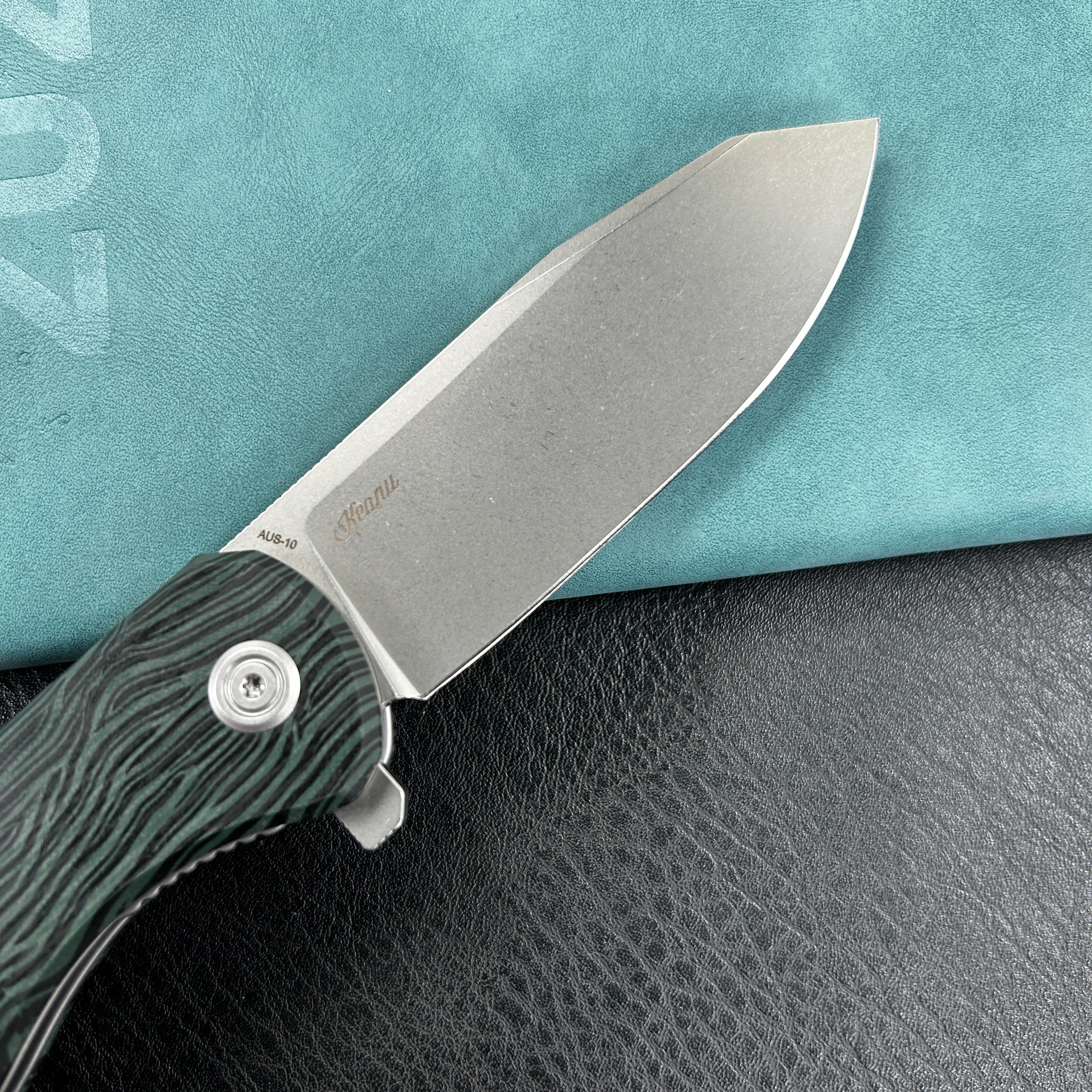 KUBEY KU358  Master Chief Outdoor Folding Pocket Knife Green and black Damascus G10 Handle 3.43" Beadblast AUS-10