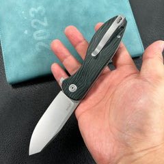 KUBEY KU358  Master Chief Outdoor Folding Pocket Knife Green and black Damascus G10 Handle 3.43" Beadblast AUS-10