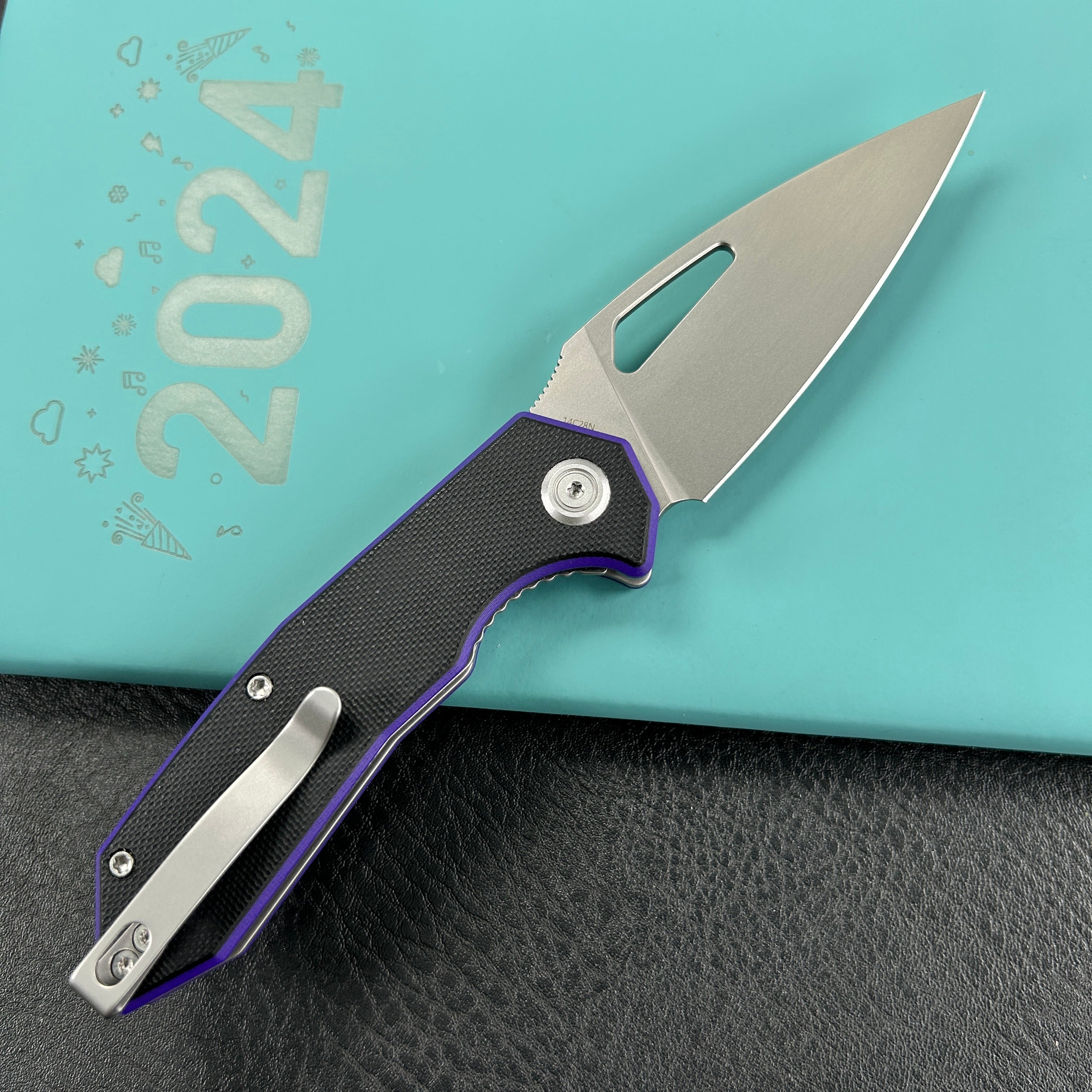 KUBEY KU122R Coeus Liner Lock Thumb Open Folding Knife Black-purple G-10 Handle Kitchen knives 3.11" Beadblast 14C28N