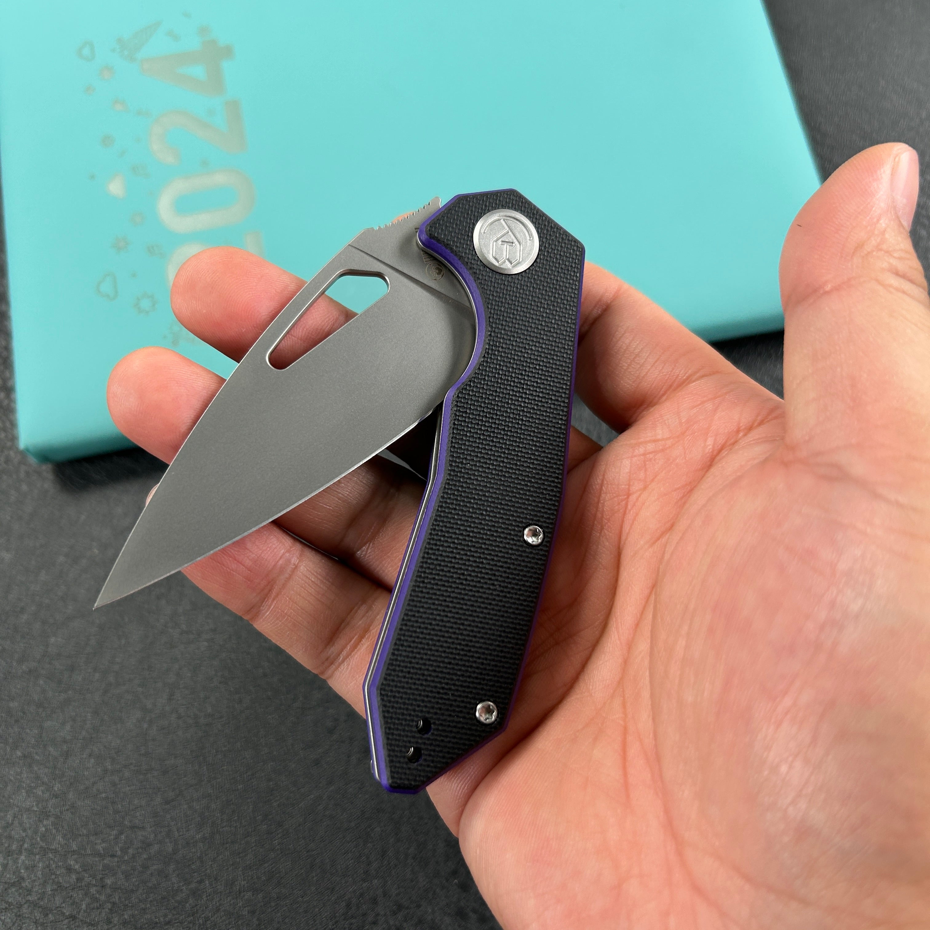 KUBEY KU122R Coeus Liner Lock Thumb Open Folding Knife Black-purple G-10 Handle Kitchen knives 3.11" Beadblast 14C28N