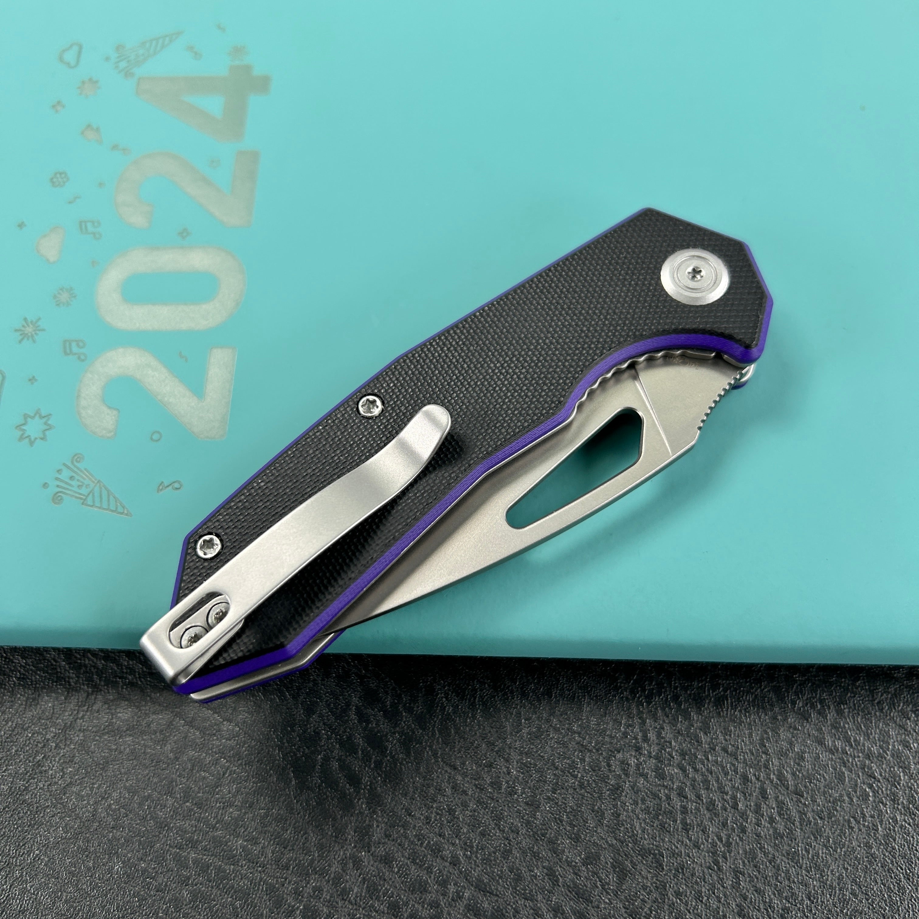 KUBEY KU122R Coeus Liner Lock Thumb Open Folding Knife Black-purple G-10 Handle Kitchen knives 3.11" Beadblast 14C28N