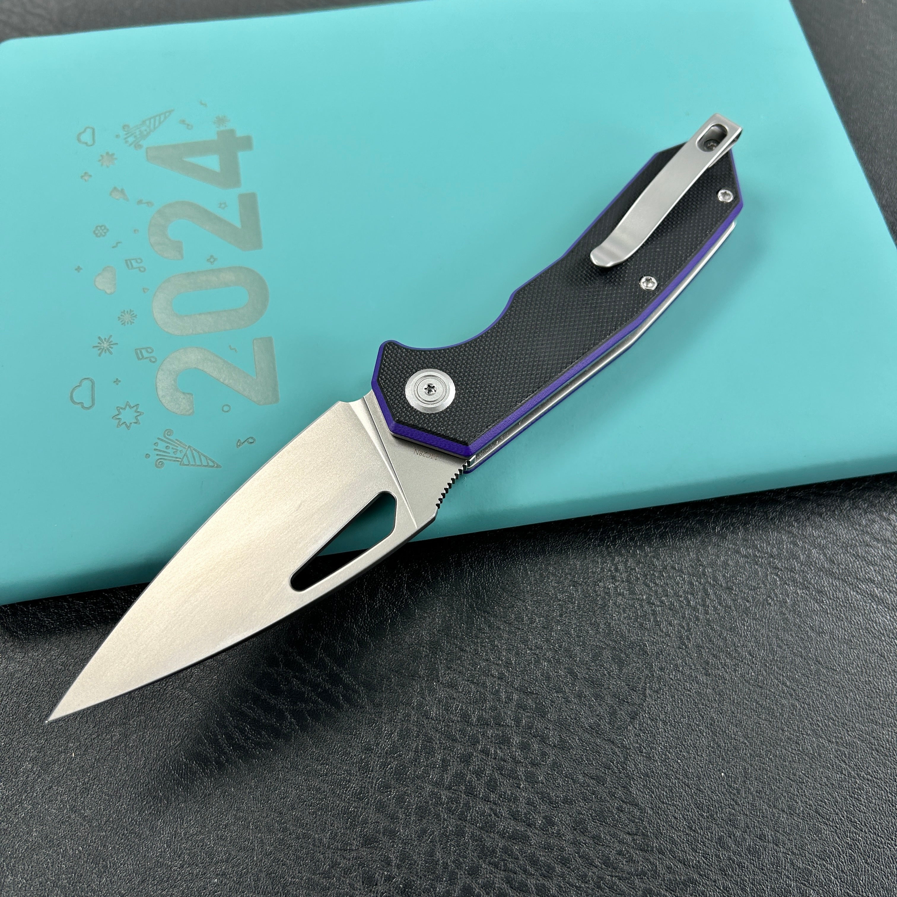 KUBEY KU122R Coeus Liner Lock Thumb Open Folding Knife Black-purple G-10 Handle Kitchen knives 3.11" Beadblast 14C28N