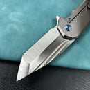 KUBEY KB366A Mikkel Willumsen Design Bravo one Tanto Frame Lock Folding  Knife  6AL4V Titanium Handle  3.39" Hand Polished Satin M390