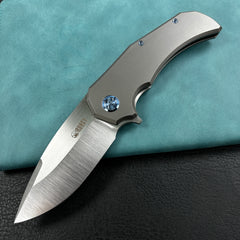 KUBEY KB367A Mikkel Willumsen Design Bravo one Drop Point Frame Lock Folding  Knife  6AL4V Titanium Handle  3.39" Hand Polished Satin M390