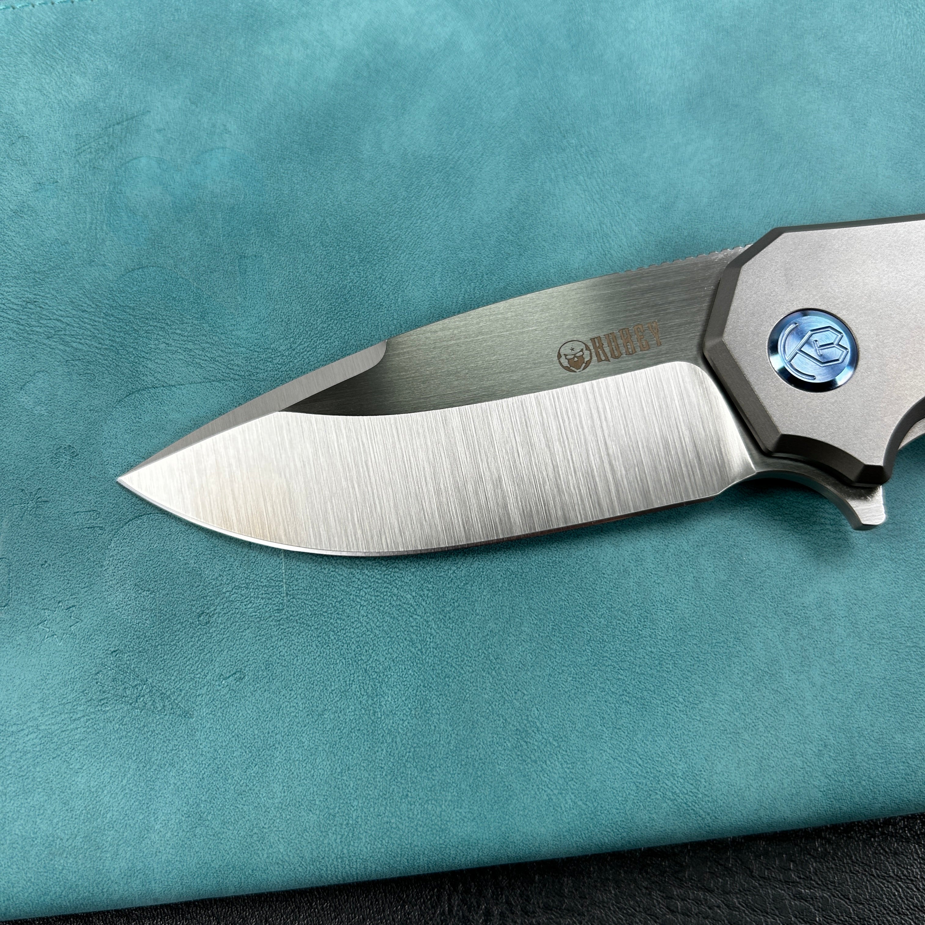 KUBEY KB367A Mikkel Willumsen Design Bravo one Drop Point Frame Lock Folding  Knife  6AL4V Titanium Handle  3.39" Hand Polished Satin M390