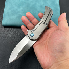 KUBEY KB367A Mikkel Willumsen Design Bravo one Drop Point Frame Lock Folding  Knife  6AL4V Titanium Handle  3.39" Hand Polished Satin M390