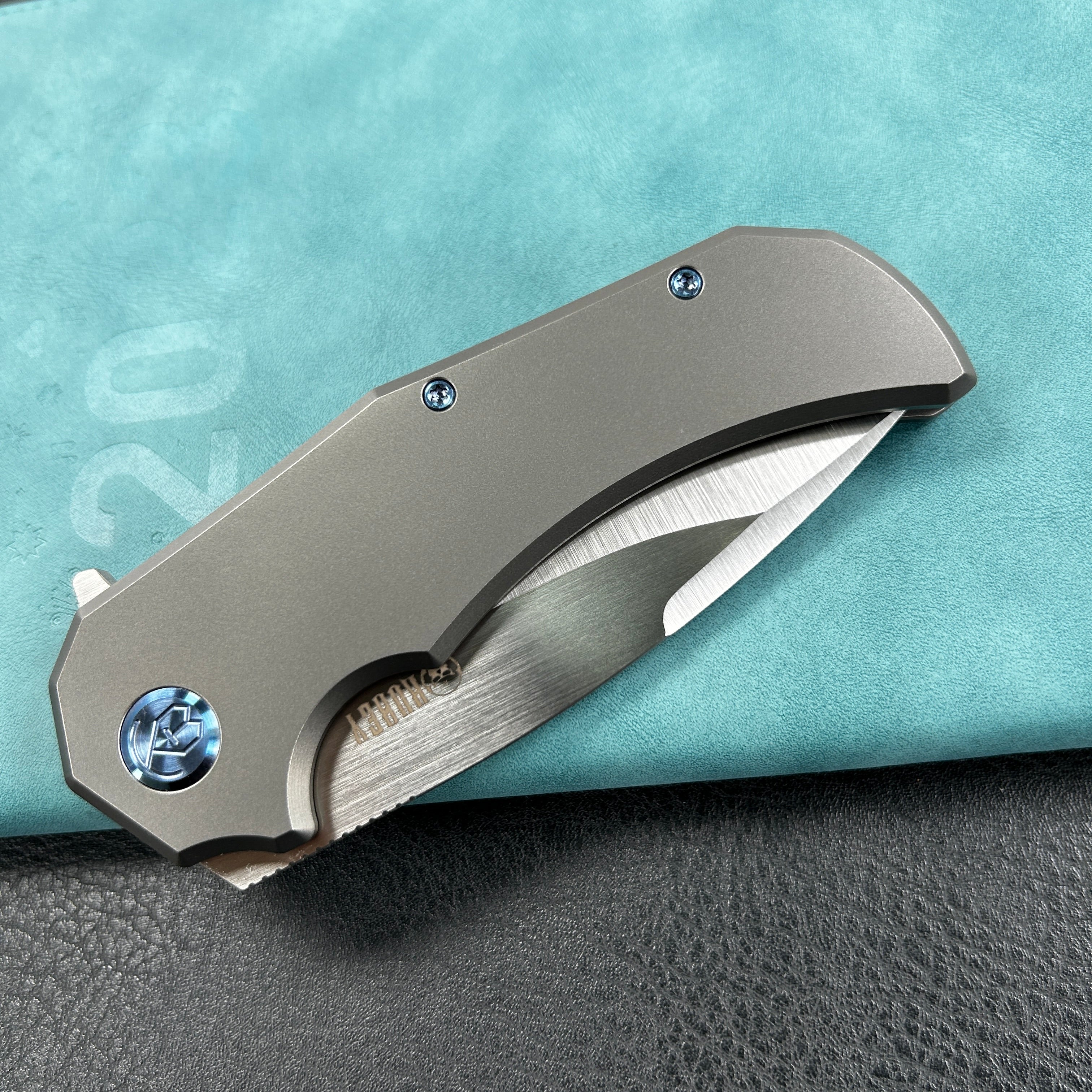 KUBEY KB367A Mikkel Willumsen Design Bravo one Drop Point Frame Lock Folding  Knife  6AL4V Titanium Handle  3.39" Hand Polished Satin M390