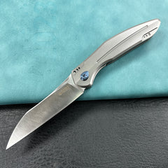 KUBEY KB299C  Barracuda Liner Lock Front Flipper Folding Knife Titanium Handle 3.38" Hand Polished Satin M390