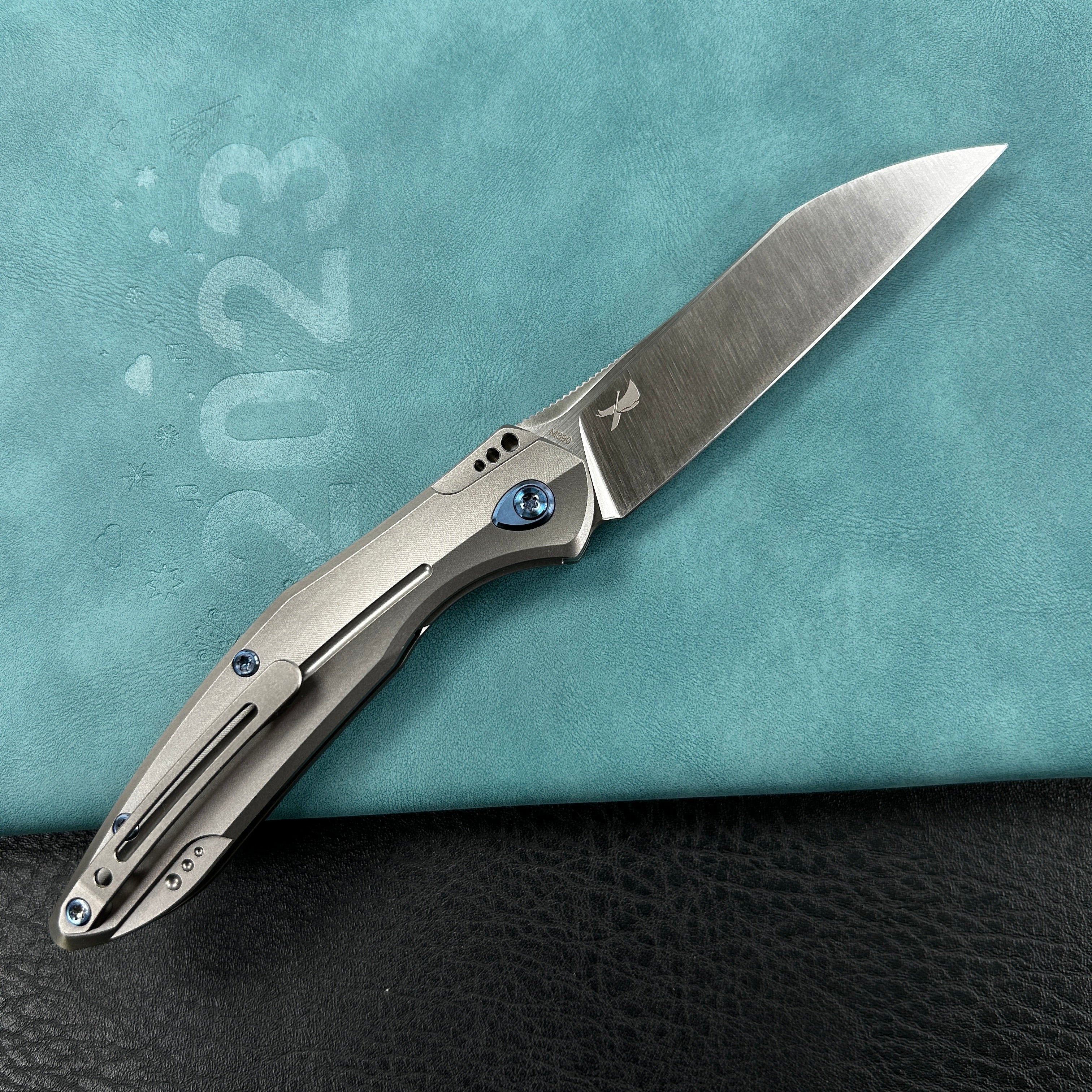 KUBEY KB299C  Barracuda Liner Lock Front Flipper Folding Knife Titanium Handle 3.38" Hand Polished Satin M390