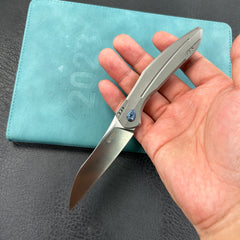 KUBEY KB299C  Barracuda Liner Lock Front Flipper Folding Knife Titanium Handle 3.38" Hand Polished Satin M390