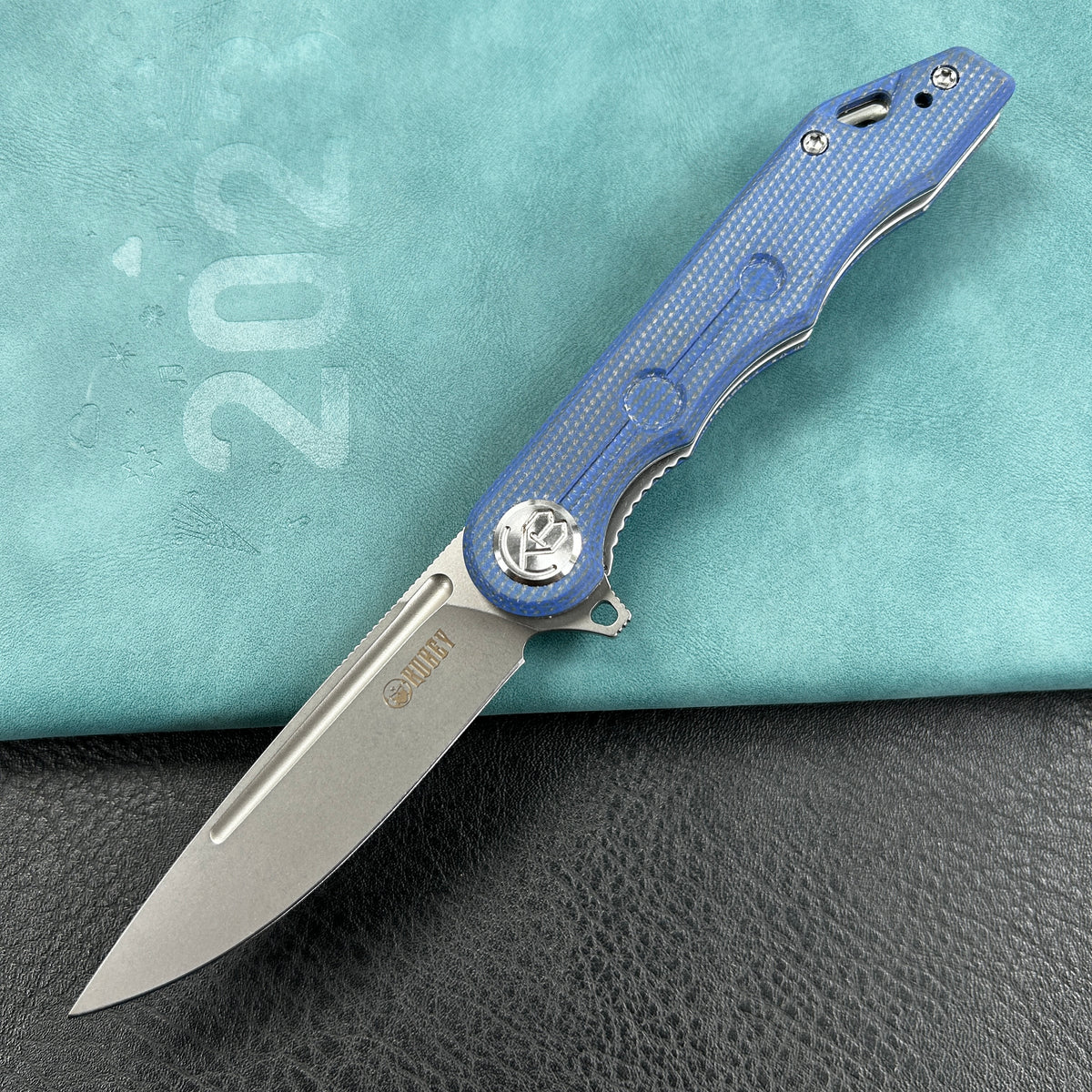 KUBEY KU312  Mizo Liner Lock Flipper Folding Knife  Micarta Handle 3.15" Bead Blast AUS-10