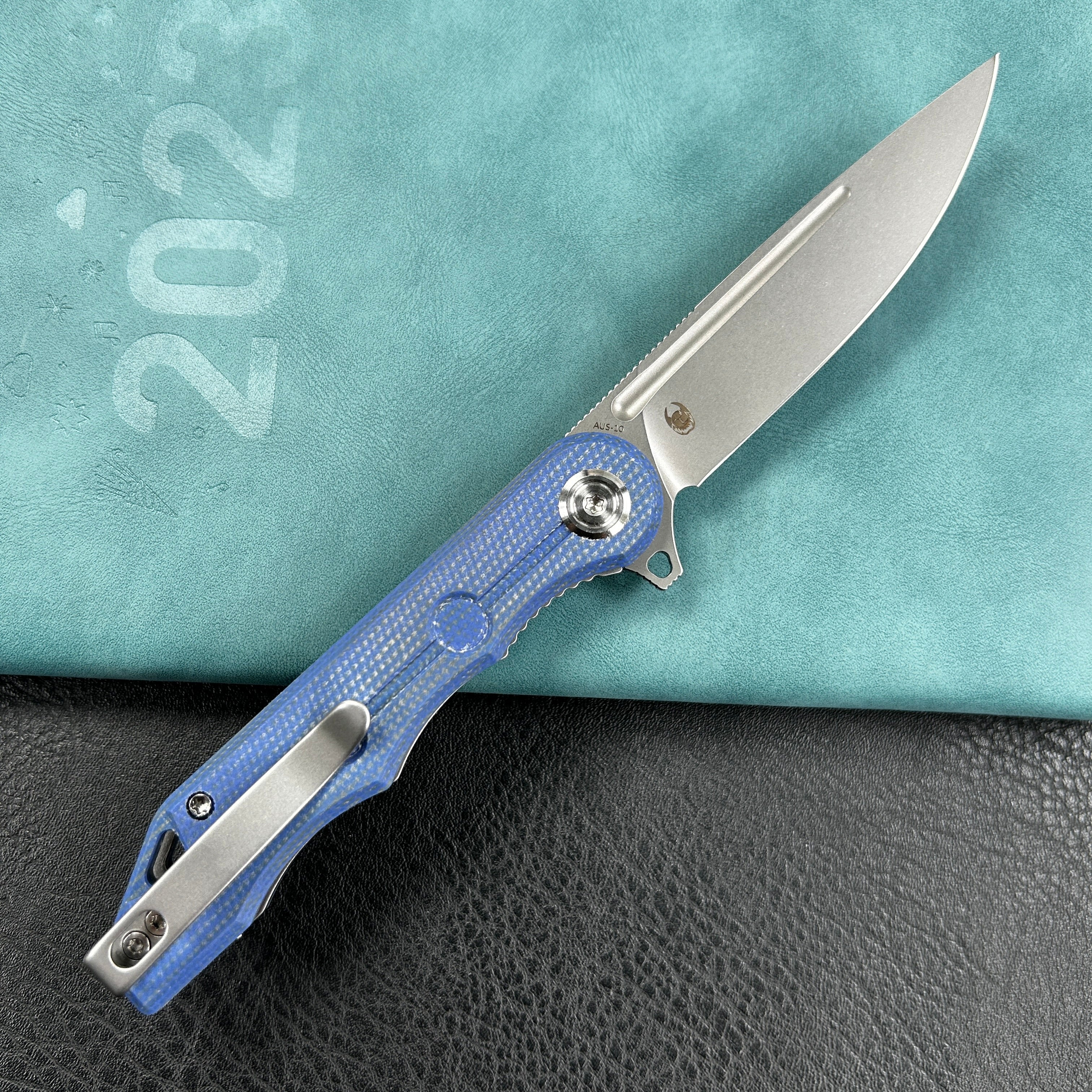 KUBEY KU312  Mizo Liner Lock Flipper Folding Knife  Micarta Handle 3.15" Bead Blast AUS-10