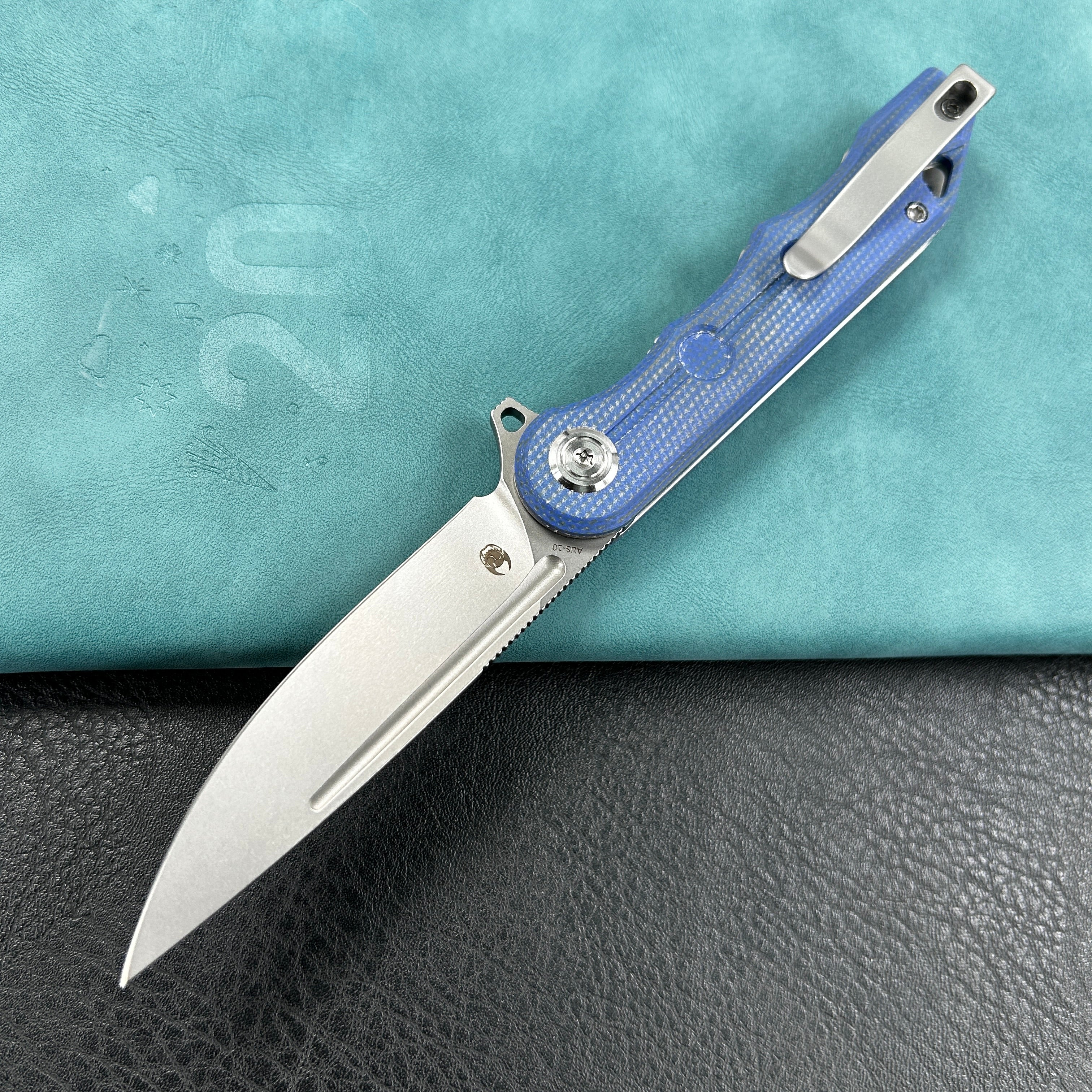 KUBEY KU312  Mizo Liner Lock Flipper Folding Knife  Micarta Handle 3.15" Bead Blast AUS-10