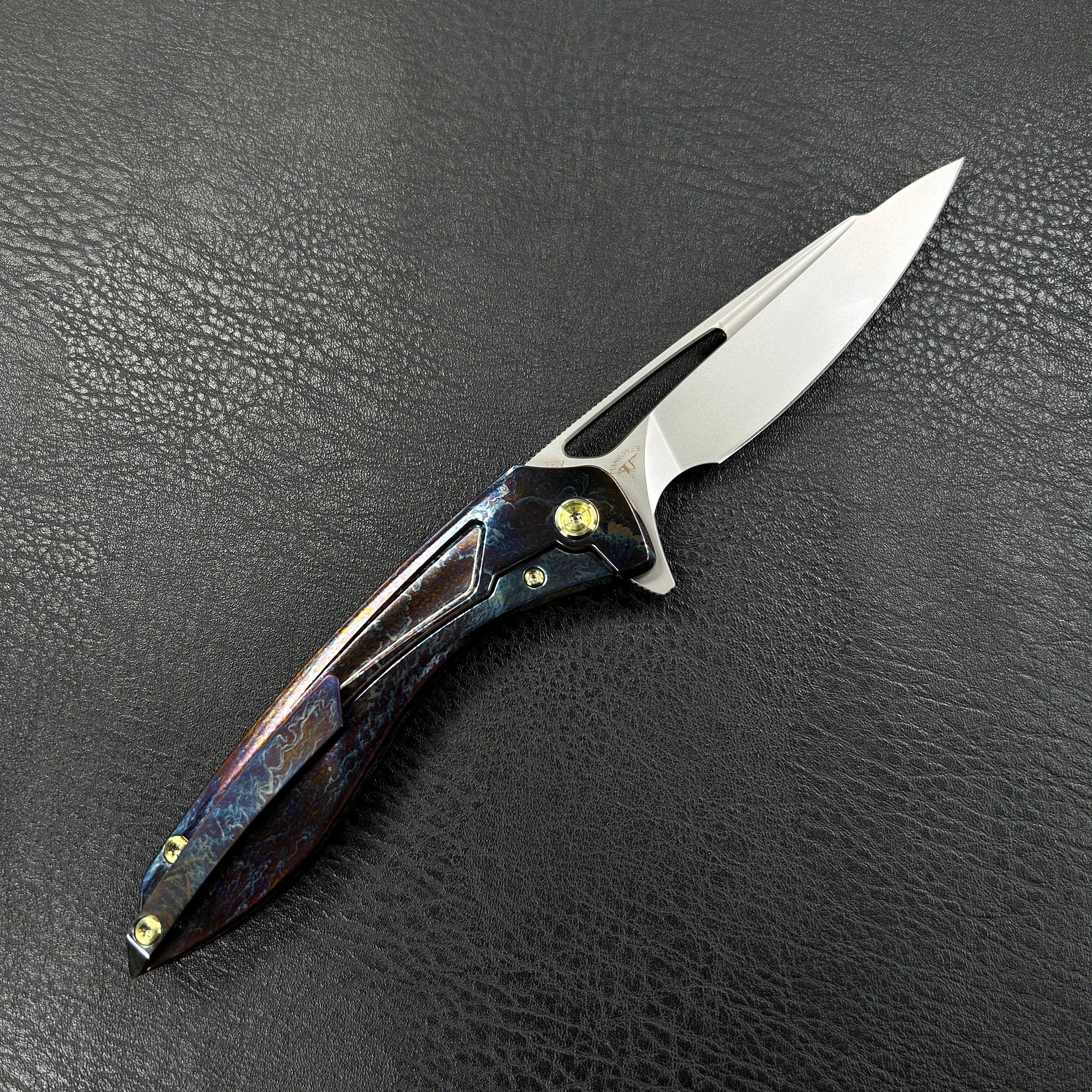 KUBEY KB171 Velocé Frame Everyday Carry Gentlmans Pocket Knife Custom Titanium Mayhem Finish Handle  3.94'' Sand Blast S90V Blade