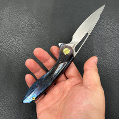 KUBEY KB171 Velocé Frame Everyday Carry Gentlmans Pocket Knife Custom Titanium Mayhem Finish Handle  3.94'' Sand Blast S90V Blade