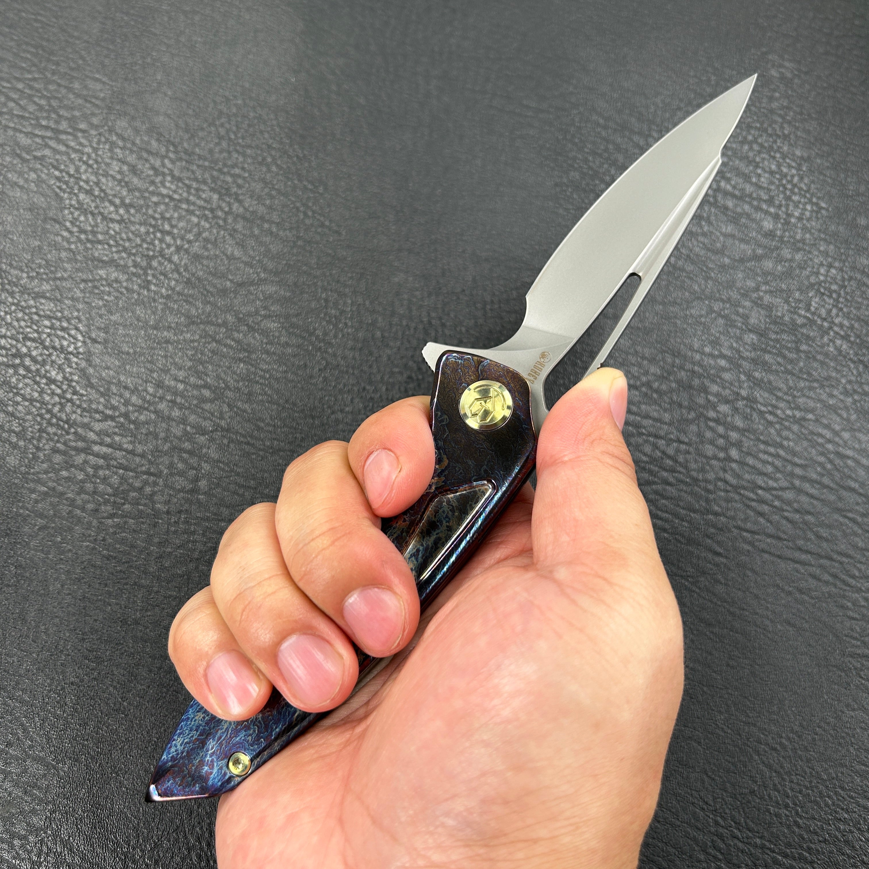 KUBEY KB171 Velocé Frame Everyday Carry Gentlmans Pocket Knife Custom Titanium Mayhem Finish Handle  3.94'' Sand Blast S90V Blade