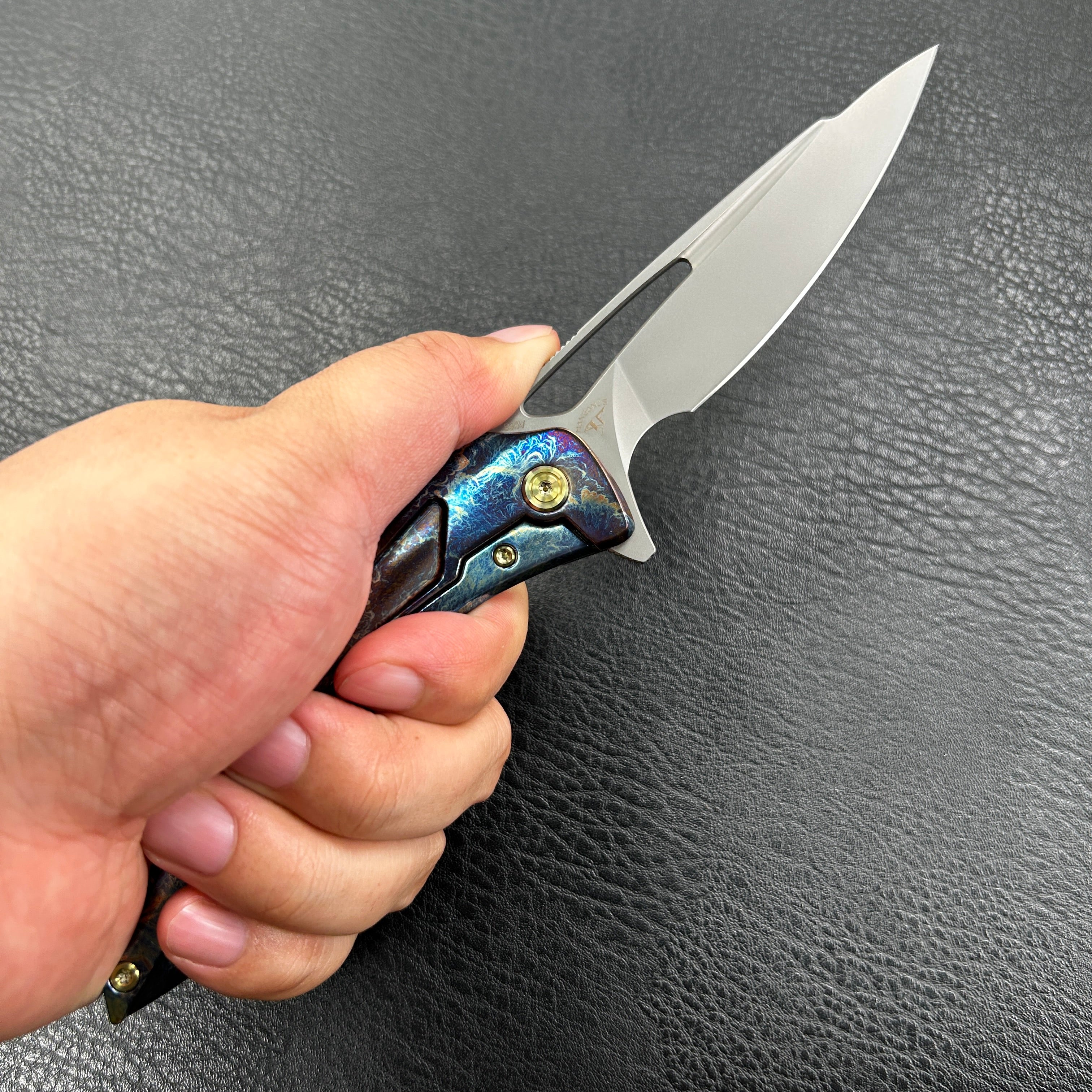 KUBEY KB171 Velocé Frame Everyday Carry Gentlmans Pocket Knife Custom Titanium Mayhem Finish Handle  3.94'' Sand Blast S90V Blade