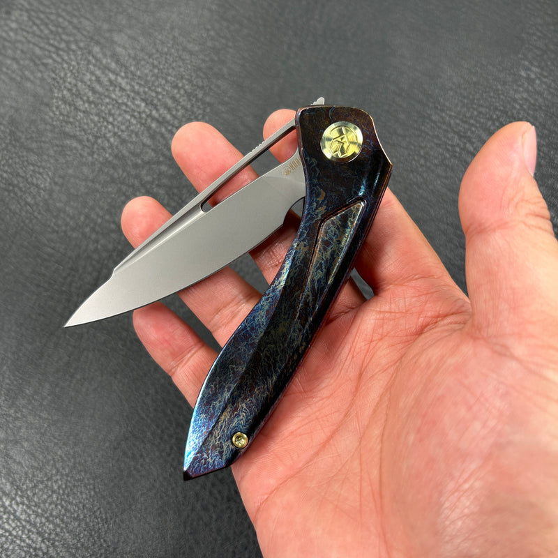KUBEY KB171 Velocé Frame Everyday Carry Gentlmans Pocket Knife Custom Titanium Mayhem Finish Handle  3.94'' Sand Blast S90V Blade