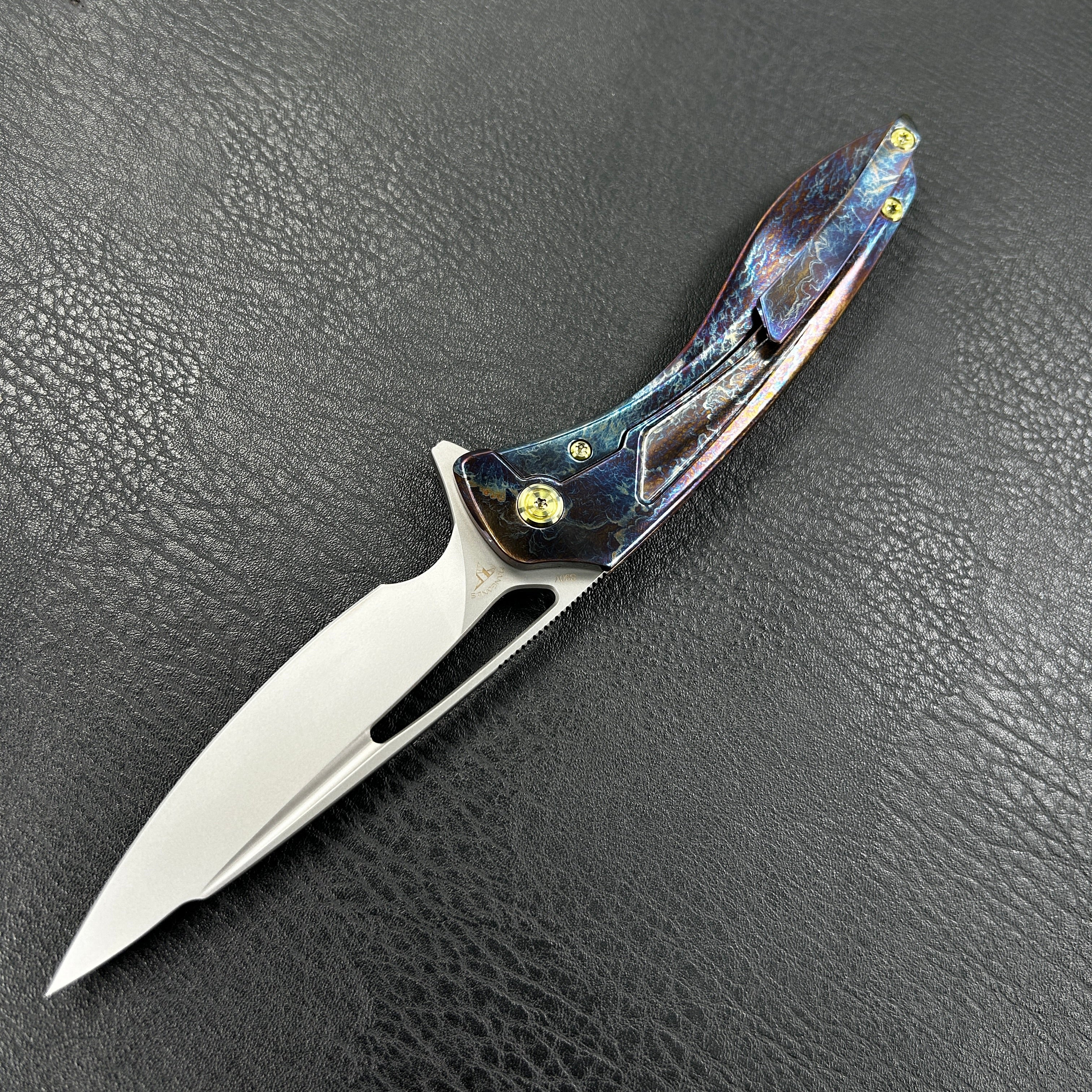 KUBEY KB171 Velocé Frame Everyday Carry Gentlmans Pocket Knife Custom Titanium Mayhem Finish Handle  3.94'' Sand Blast S90V Blade