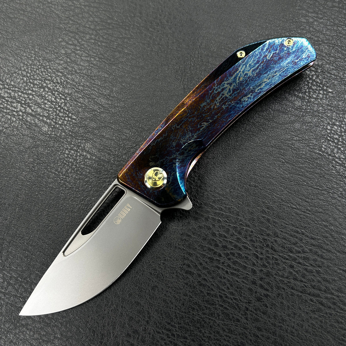 KUBEY KB368  Hyperion Frame Lock Tactical Knife  Custom Titanium Mayhem Finish Handle 3.5" Sandblast CPM-S35VN