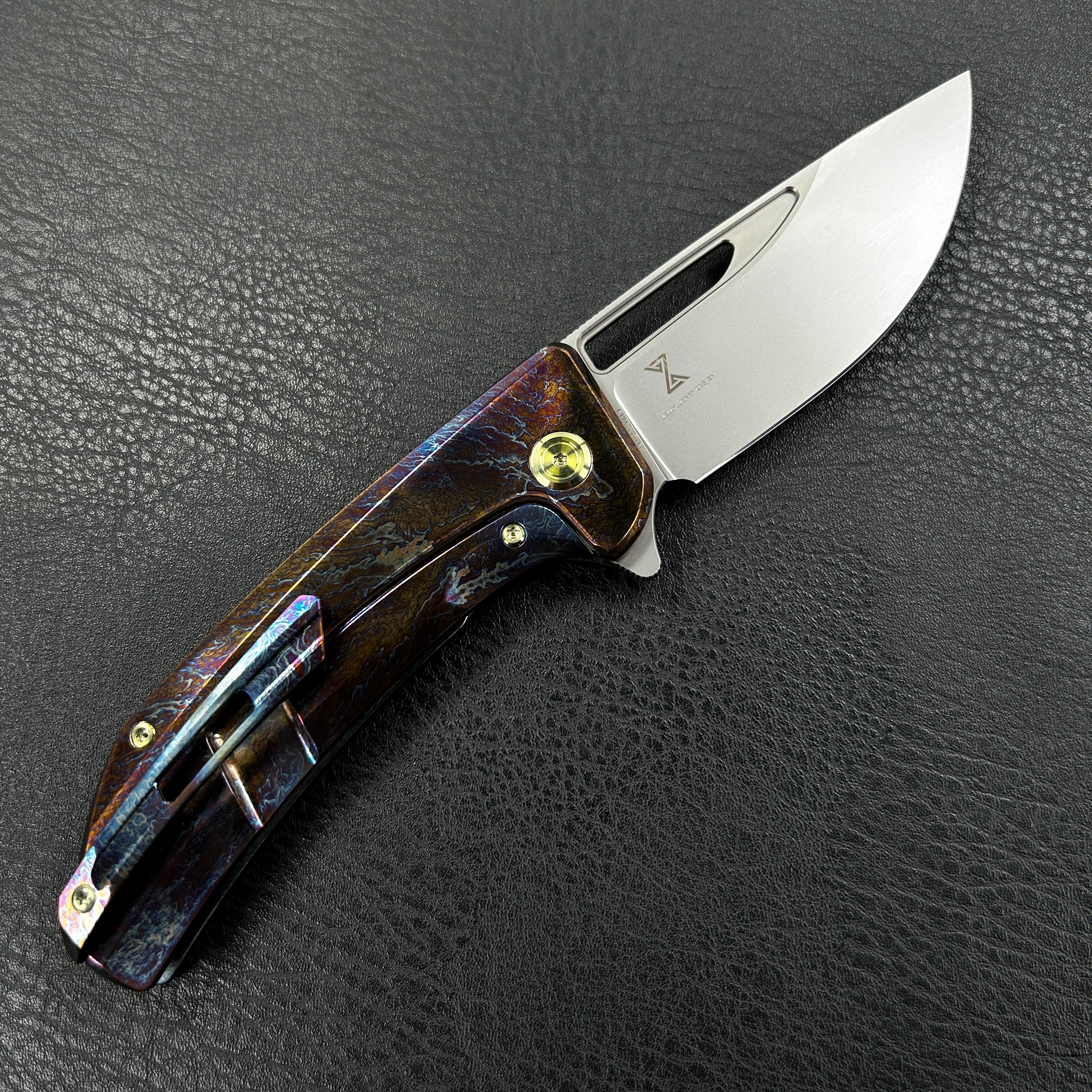 KUBEY KB368  Hyperion Frame Lock Tactical Knife  Custom Titanium Mayhem Finish Handle 3.5" Sandblast CPM-S35VN