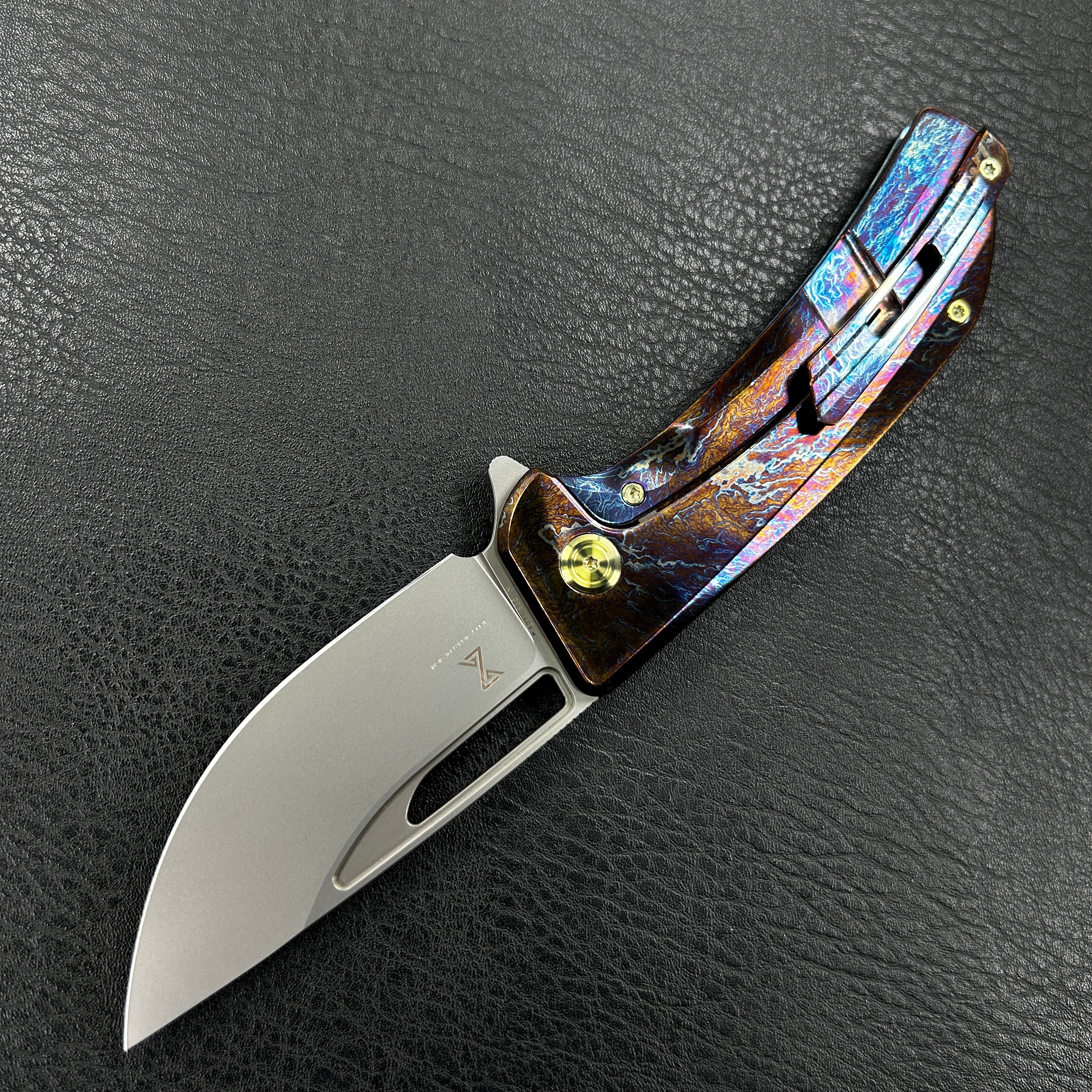 KUBEY KB368  Hyperion Frame Lock Tactical Knife  Custom Titanium Mayhem Finish Handle 3.5" Sandblast CPM-S35VN