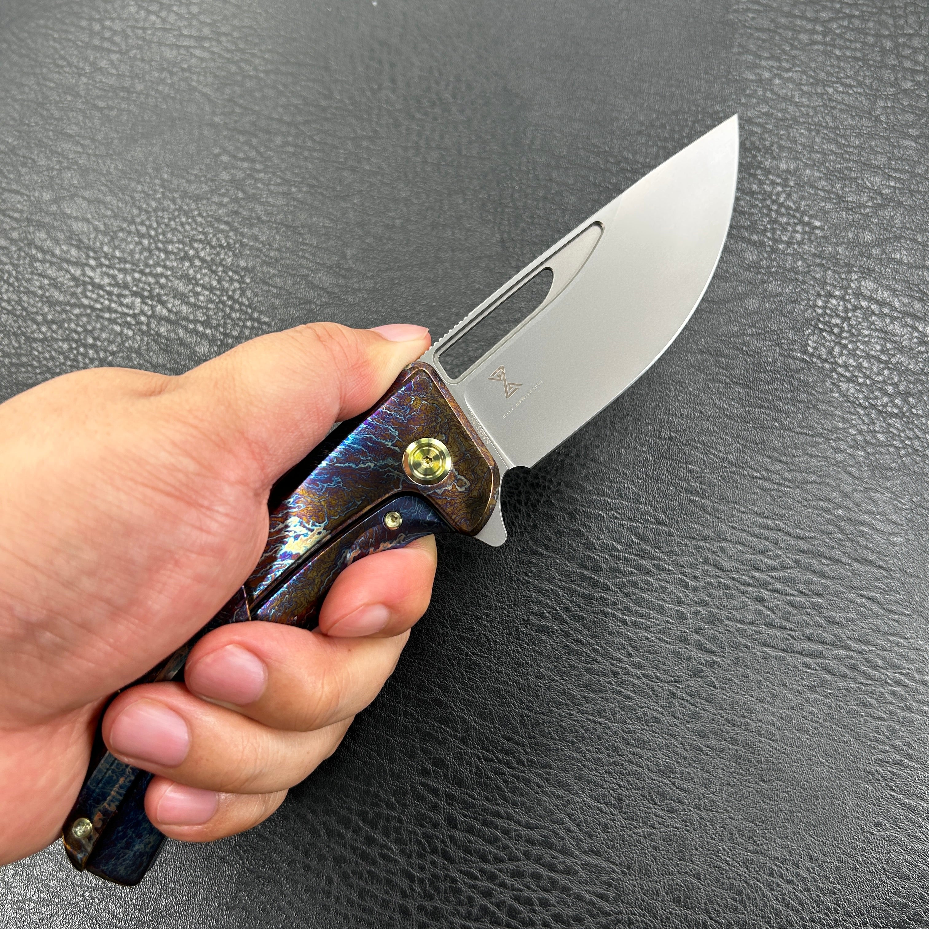 KUBEY KB368  Hyperion Frame Lock Tactical Knife  Custom Titanium Mayhem Finish Handle 3.5" Sandblast CPM-S35VN