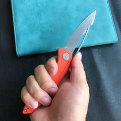 KUBEY KU345B Merced Folding Knife 3.46" Beadblasted AUS-10 Blade With Durable Orange G10 Handle Reliable Tactical Pocket Knife