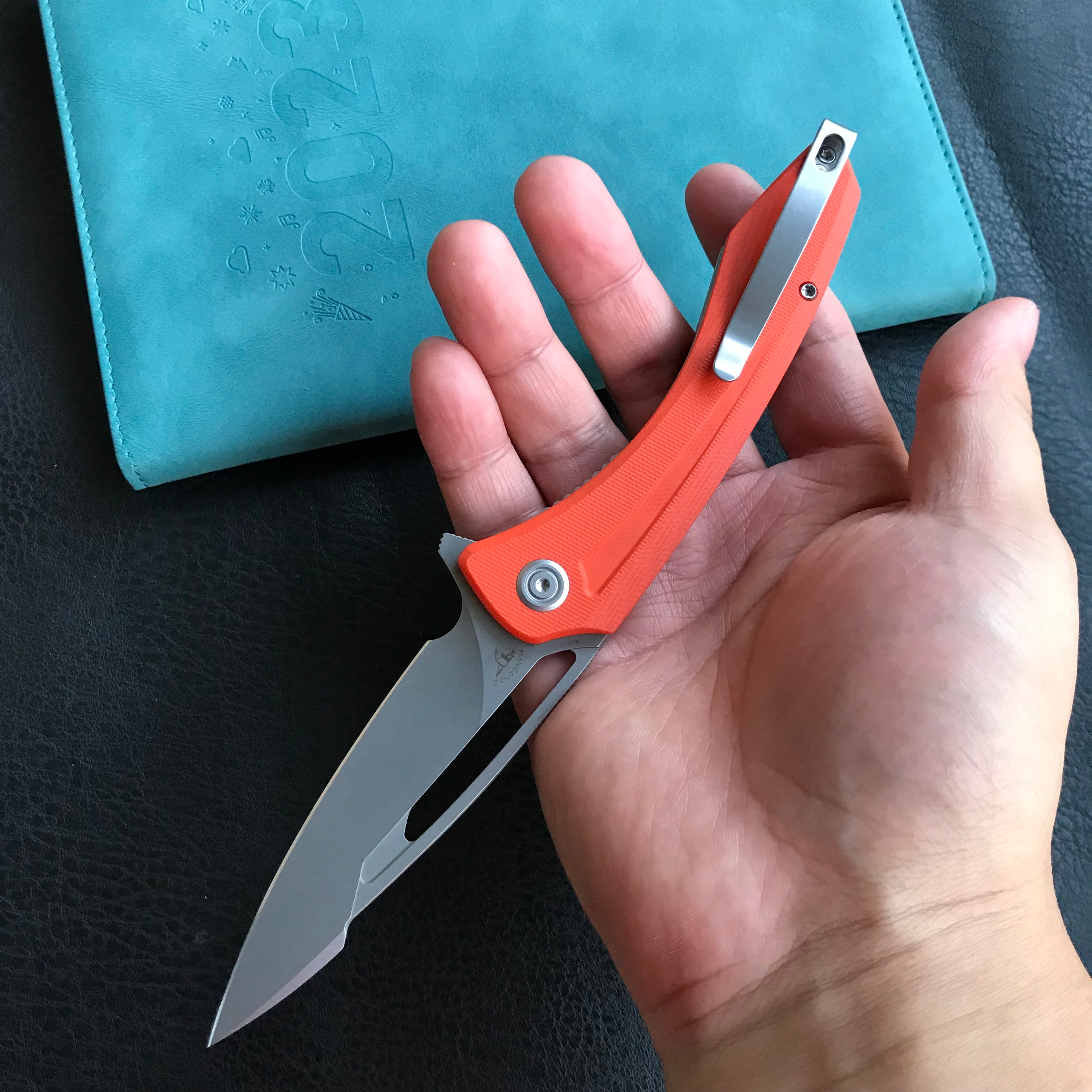 KUBEY KU345B Merced Folding Knife 3.46" Beadblasted AUS-10 Blade With Durable Orange G10 Handle Reliable Tactical Pocket Knife