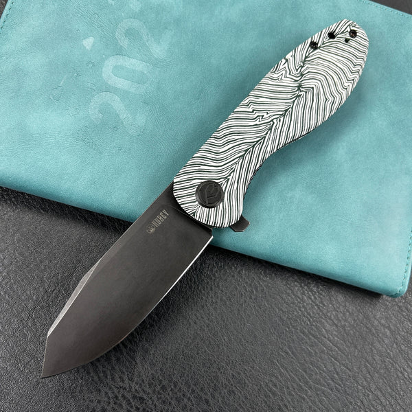 KUBEY KU358  Master Chief Outdor Folding Pocket Knife Black&White G10 Handle 3.43" Blackwash  AUS-10