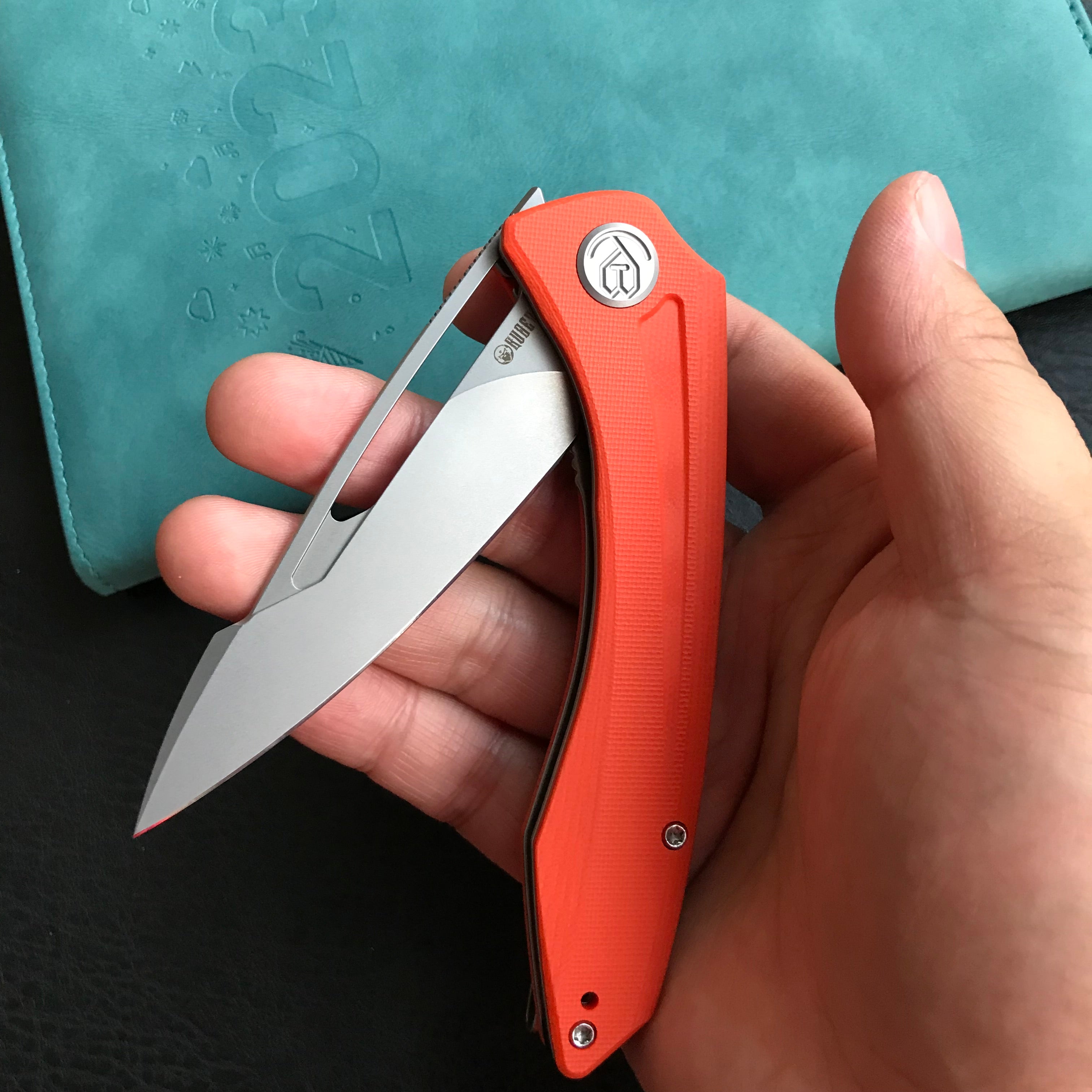 KUBEY KU345B Merced Folding Knife 3.46" Beadblasted AUS-10 Blade With Durable Orange G10 Handle Reliable Tactical Pocket Knife