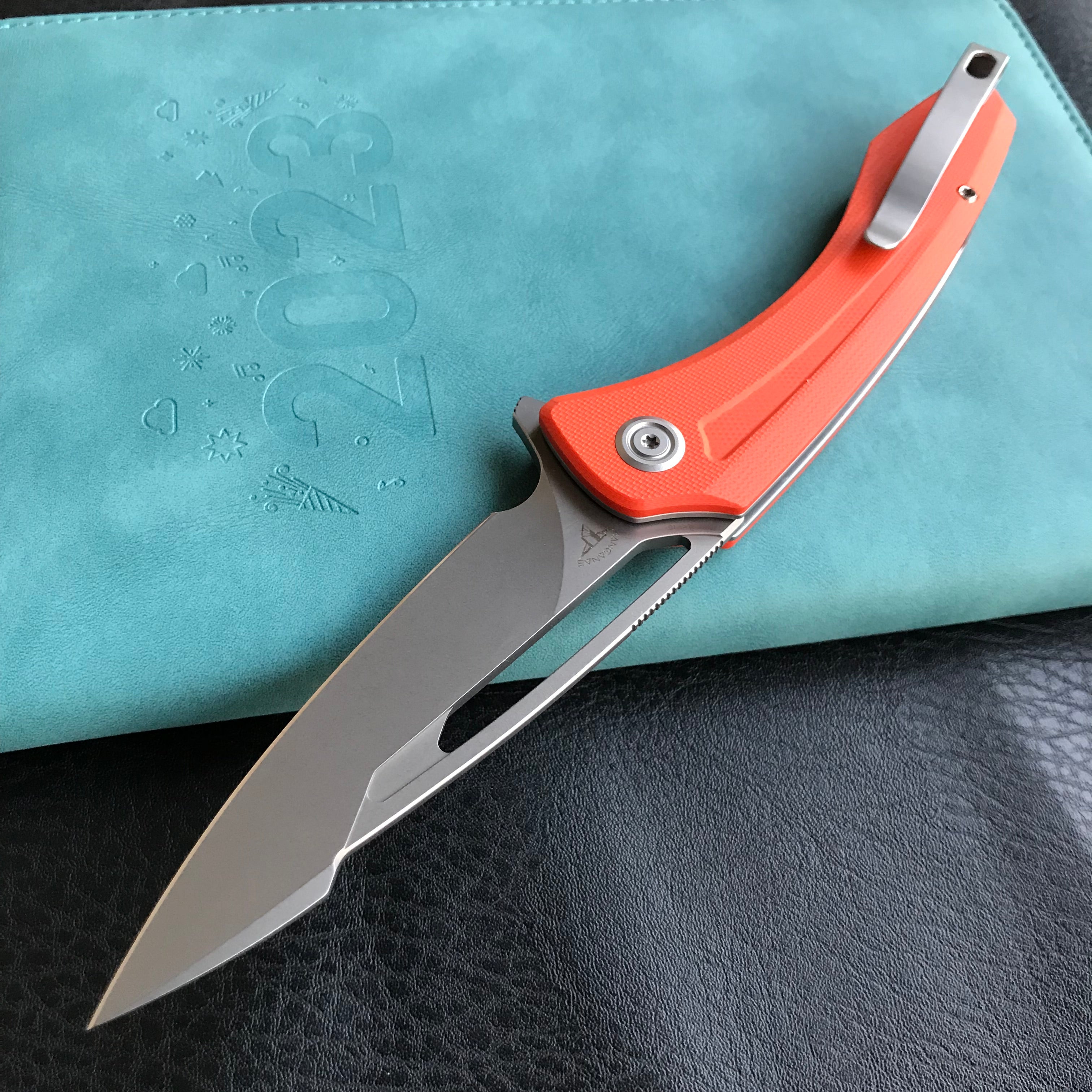 KUBEY KU345B Merced Folding Knife 3.46" Beadblasted AUS-10 Blade With Durable Orange G10 Handle Reliable Tactical Pocket Knife