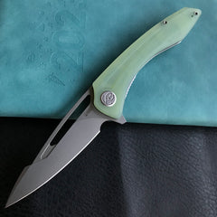 KUBEY  KU345D Merced Folding Knife 3.46" Beadblasted AUS-10 Blade With Durable Jade G10 Handle Reliable Tactical Pocket Knife