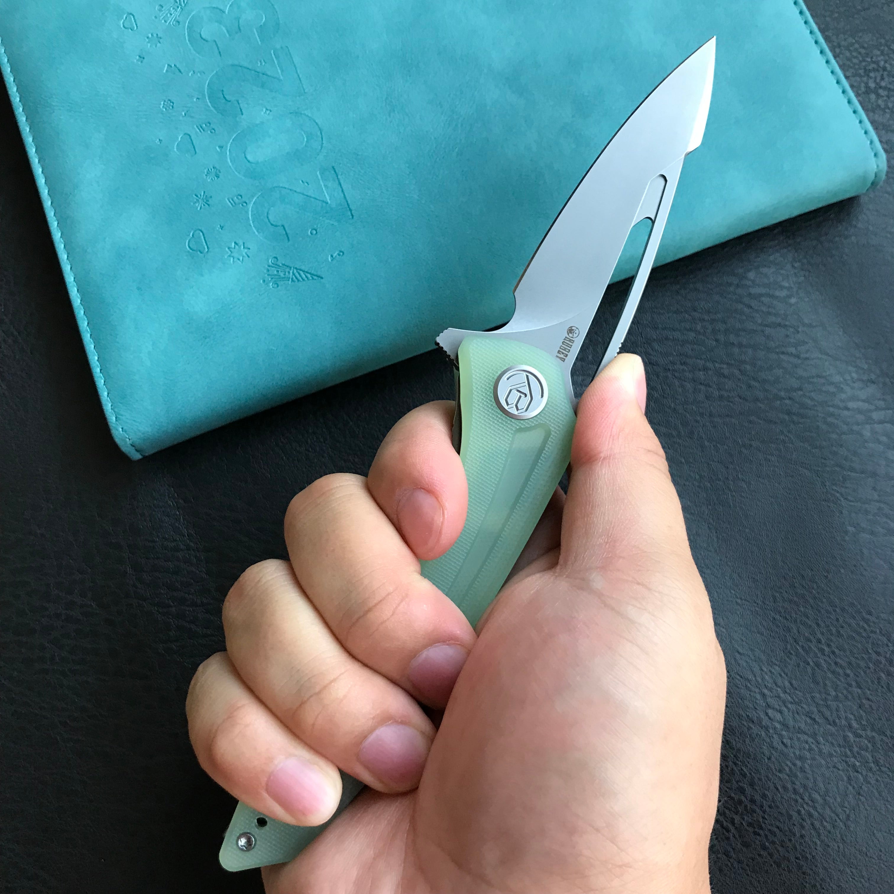 KUBEY  KU345D Merced Folding Knife 3.46" Beadblasted AUS-10 Blade With Durable Jade G10 Handle Reliable Tactical Pocket Knife