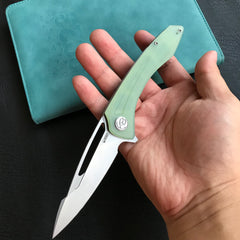 KUBEY  KU345D Merced Folding Knife 3.46" Beadblasted AUS-10 Blade With Durable Jade G10 Handle Reliable Tactical Pocket Knife