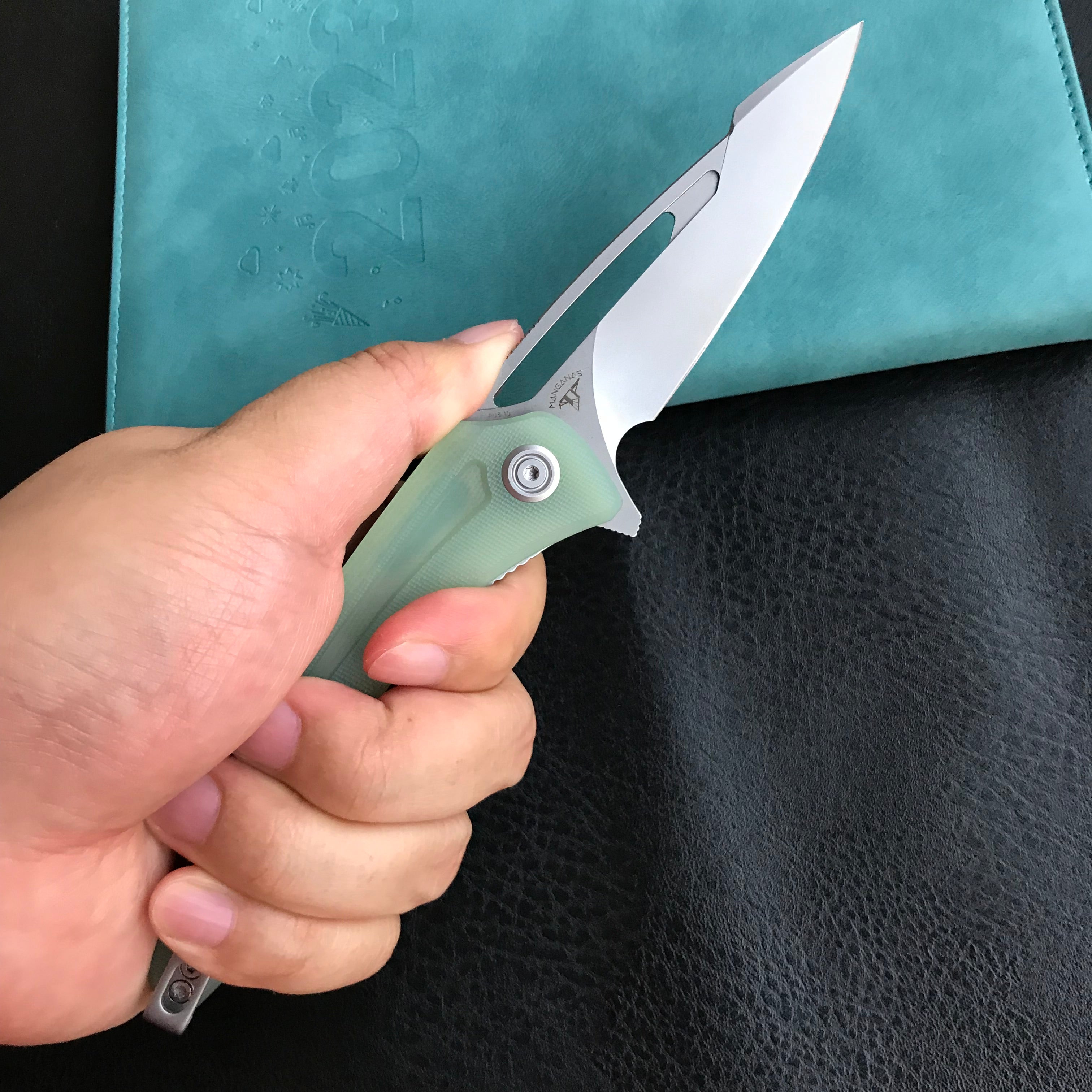 KUBEY  KU345D Merced Folding Knife 3.46" Beadblasted AUS-10 Blade With Durable Jade G10 Handle Reliable Tactical Pocket Knife