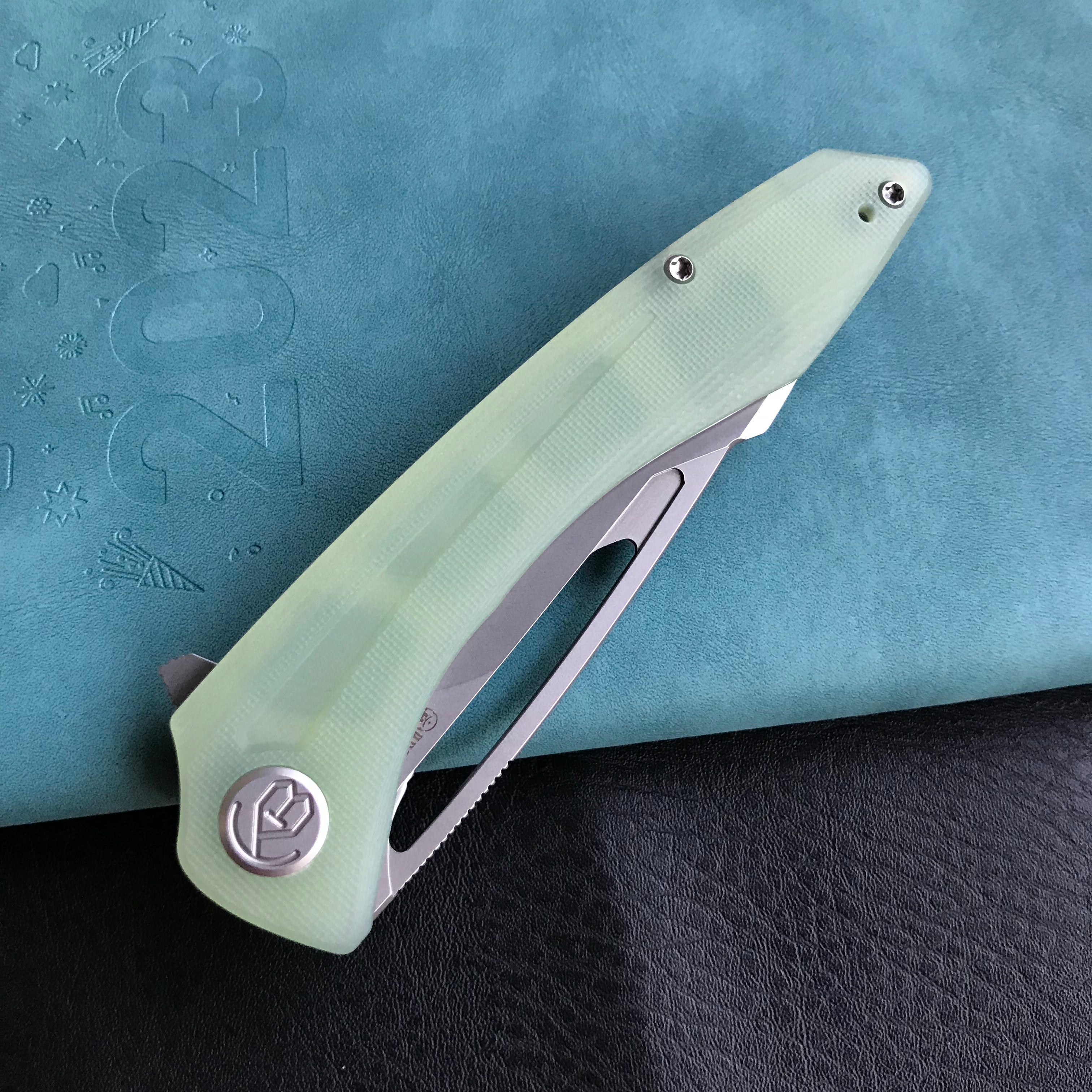 KUBEY  KU345D Merced Folding Knife 3.46" Beadblasted AUS-10 Blade With Durable Jade G10 Handle Reliable Tactical Pocket Knife