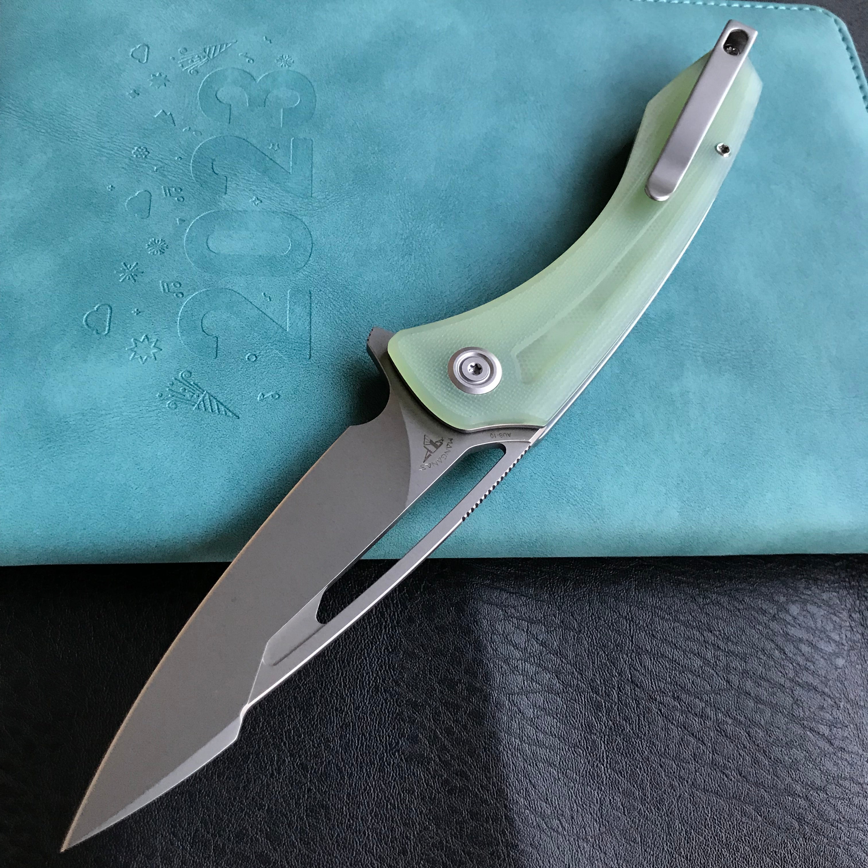 KUBEY  KU345D Merced Folding Knife 3.46" Beadblasted AUS-10 Blade With Durable Jade G10 Handle Reliable Tactical Pocket Knife