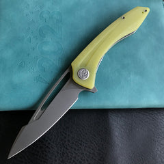 KUBEY KU345H  Merced Folding Knife 3.46" Beadblasted AUS-10 Blade With Durable Translucent Yellow G10 Handle Reliable Tactical Pocket Knife