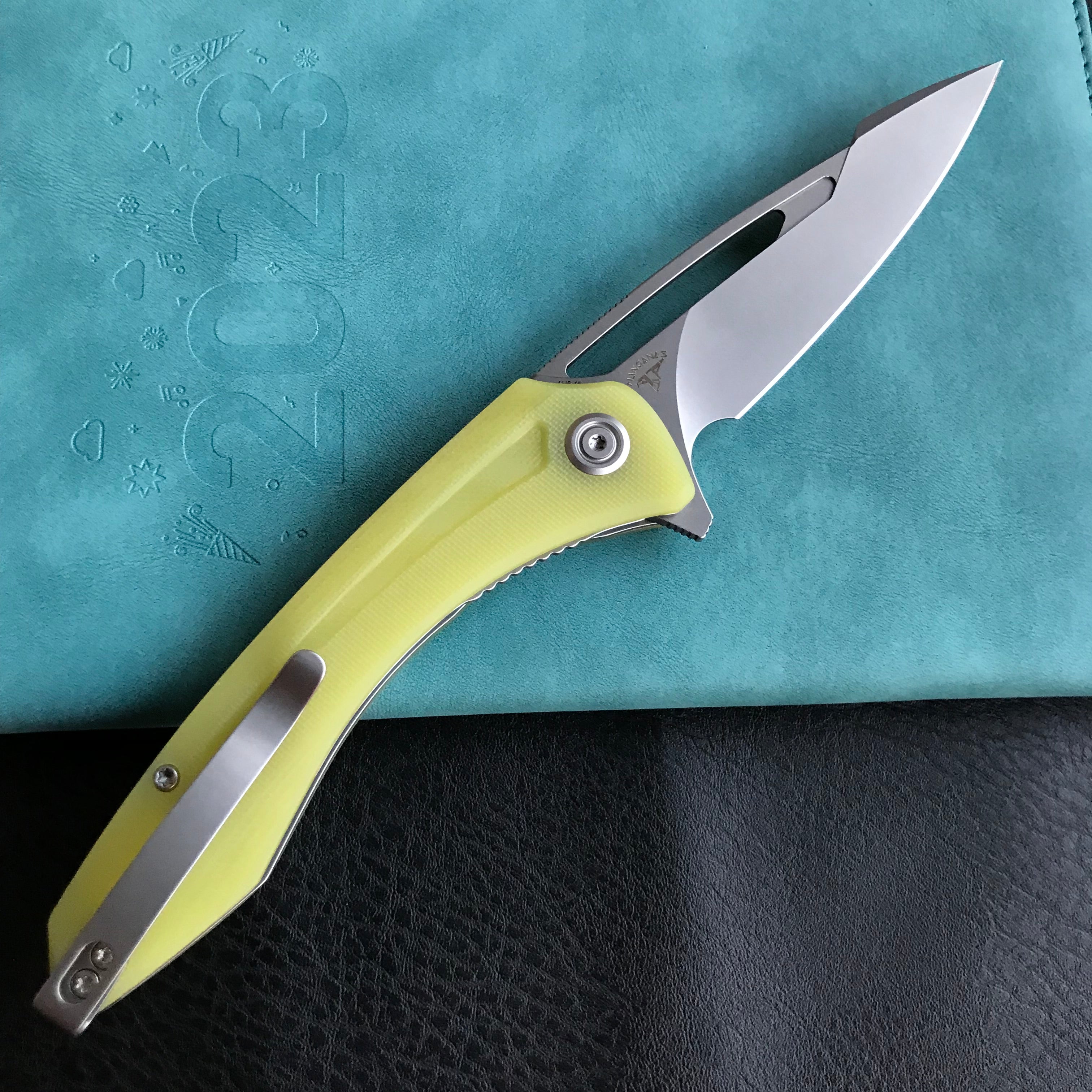 KUBEY KU345H  Merced Folding Knife 3.46" Beadblasted AUS-10 Blade With Durable Translucent Yellow G10 Handle Reliable Tactical Pocket Knife