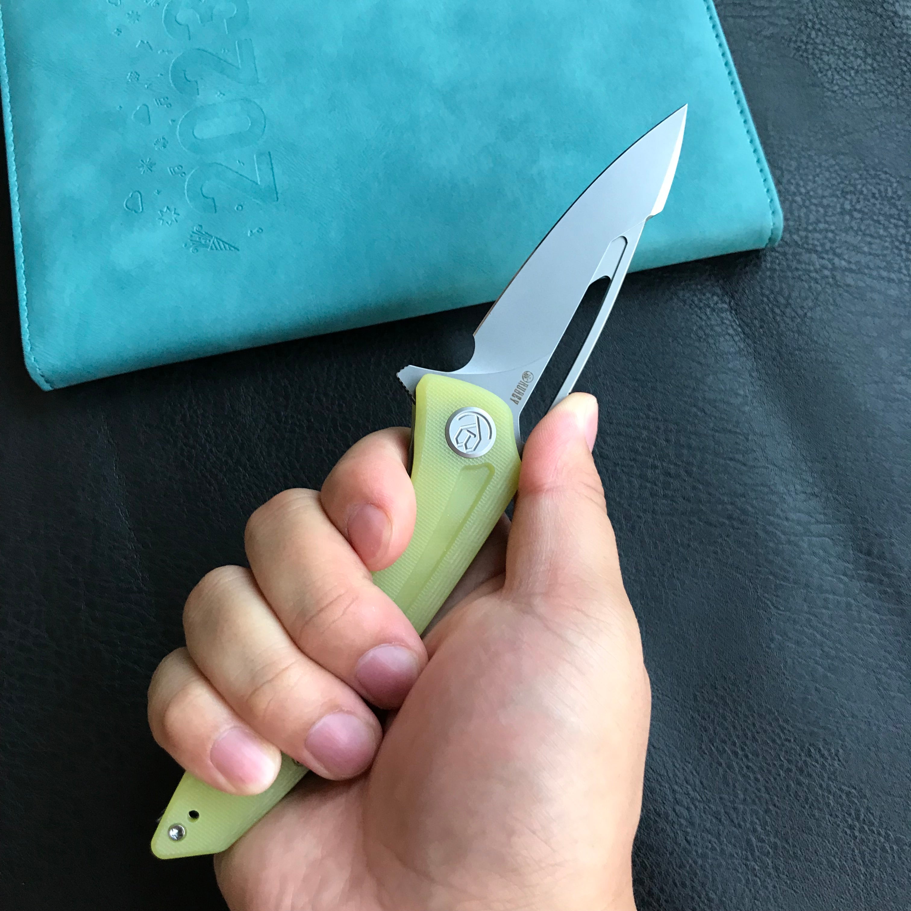 KUBEY KU345H  Merced Folding Knife 3.46" Beadblasted AUS-10 Blade With Durable Translucent Yellow G10 Handle Reliable Tactical Pocket Knife